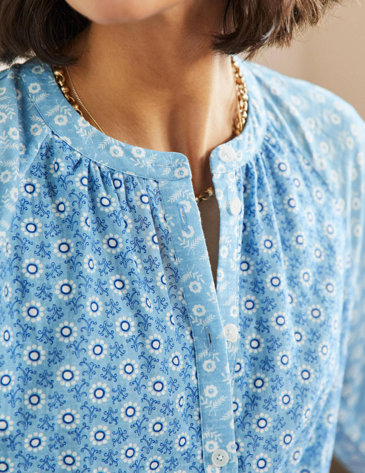 Full Sleeve Raglan Blouse-Dusty Blue, Floret Geo-2