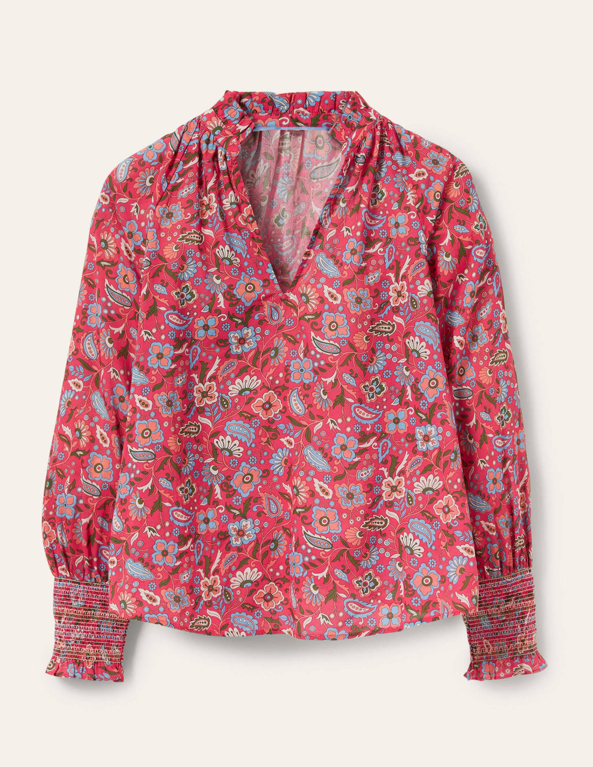 Smocked Cuff Printed Top-Radish, Oriental Paradise - Image 5