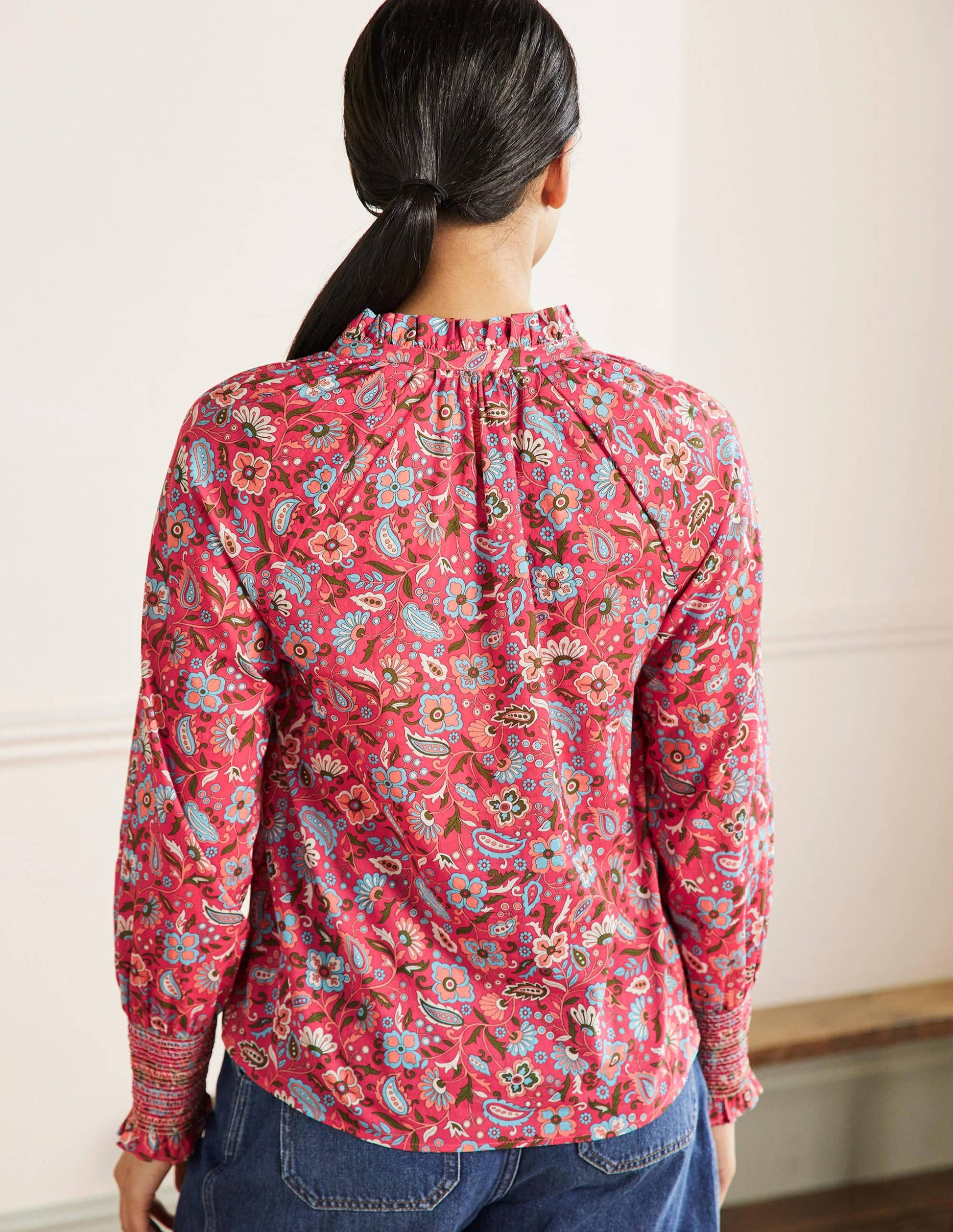Smocked Cuff Printed Top-Radish, Oriental Paradise-3