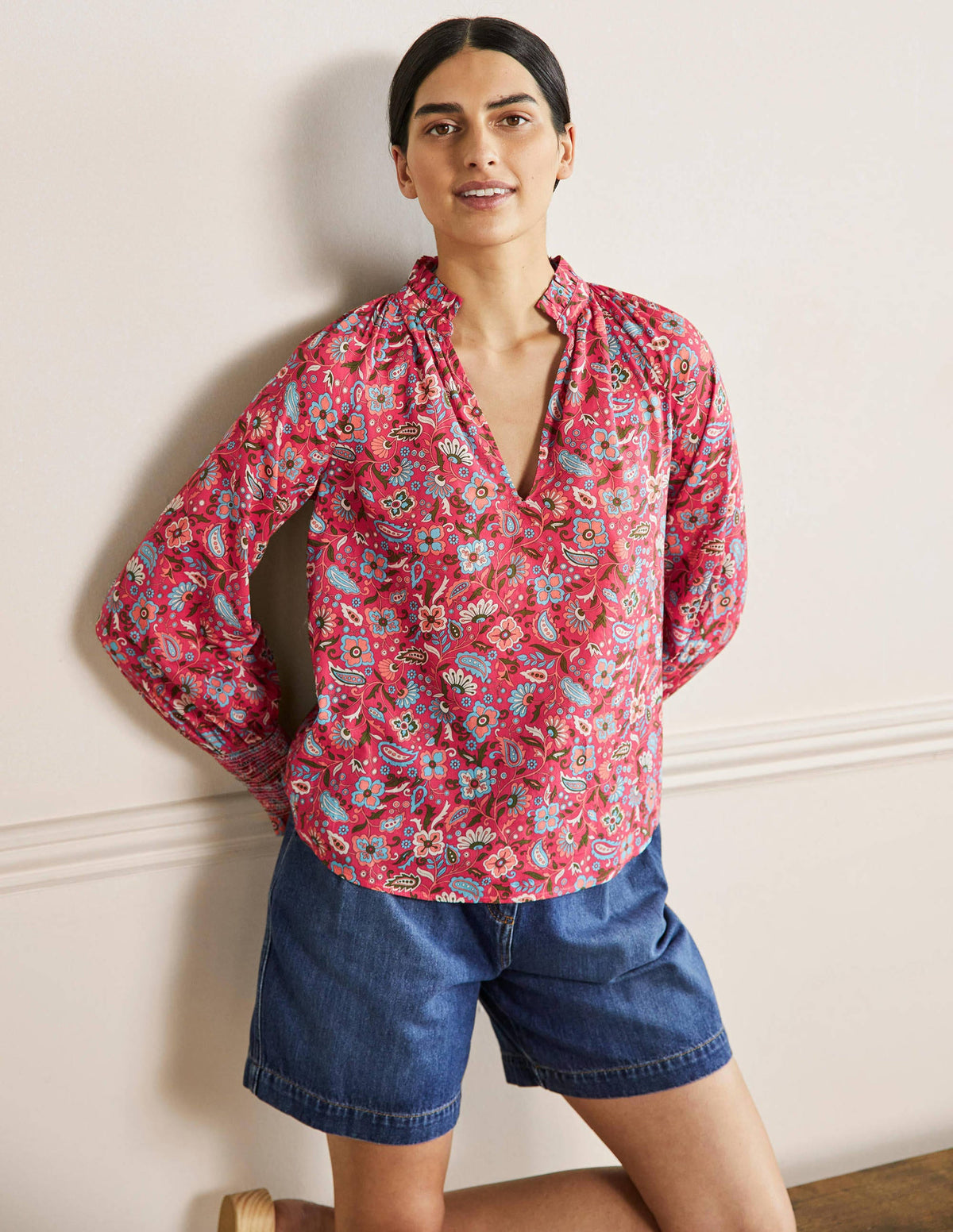 Smocked Cuff Printed Top-Radish, Oriental Paradise-4