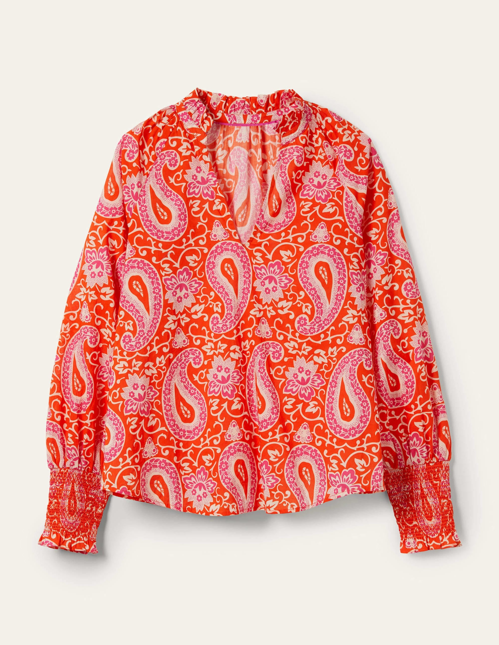 Smocked Cuff Printed Top-Papaya, Enchanting Paisley - Image 7