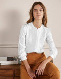 Cut Work High Neck Shirt-White