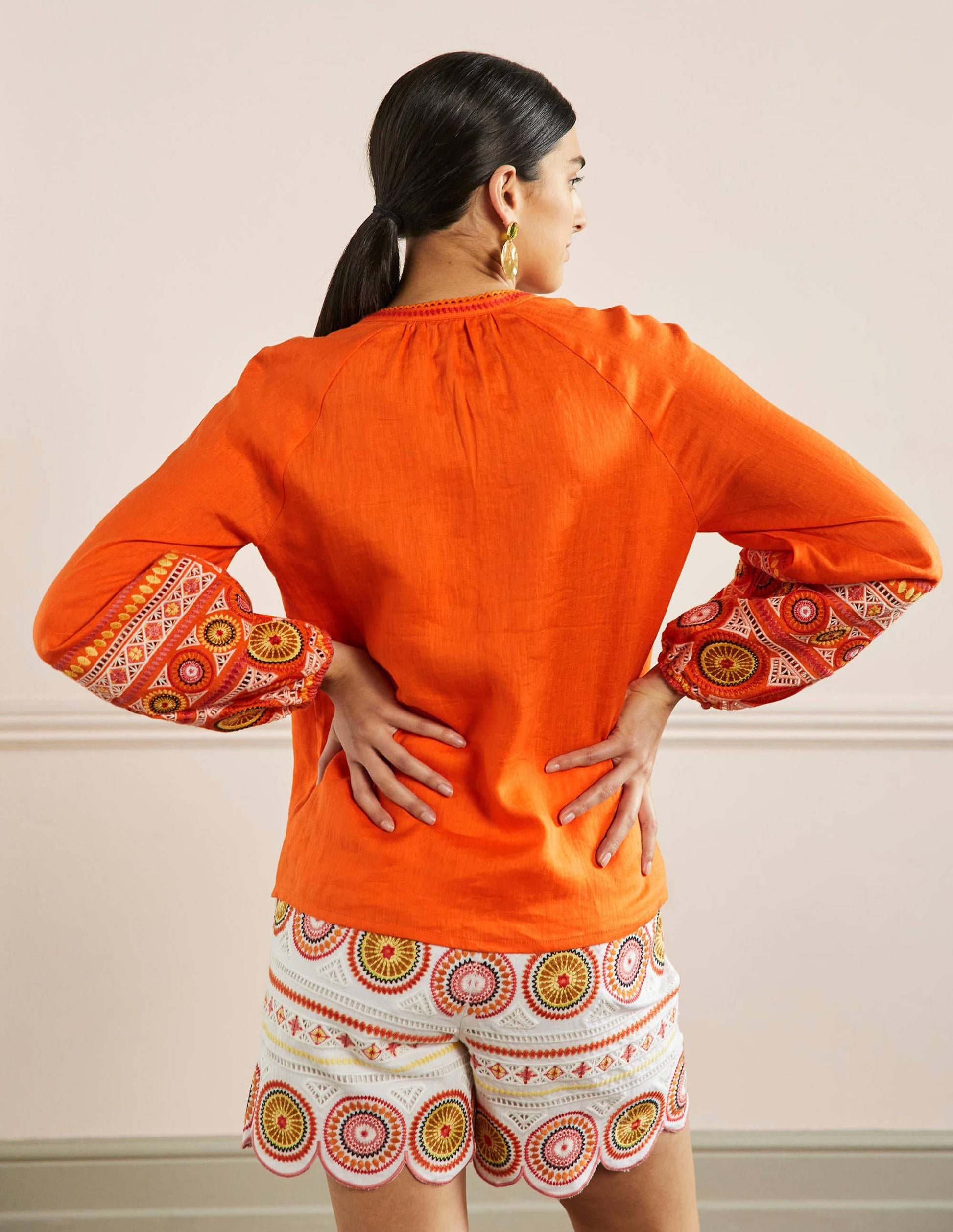 Tamsin Embroidered Linen Top-Clementine-3