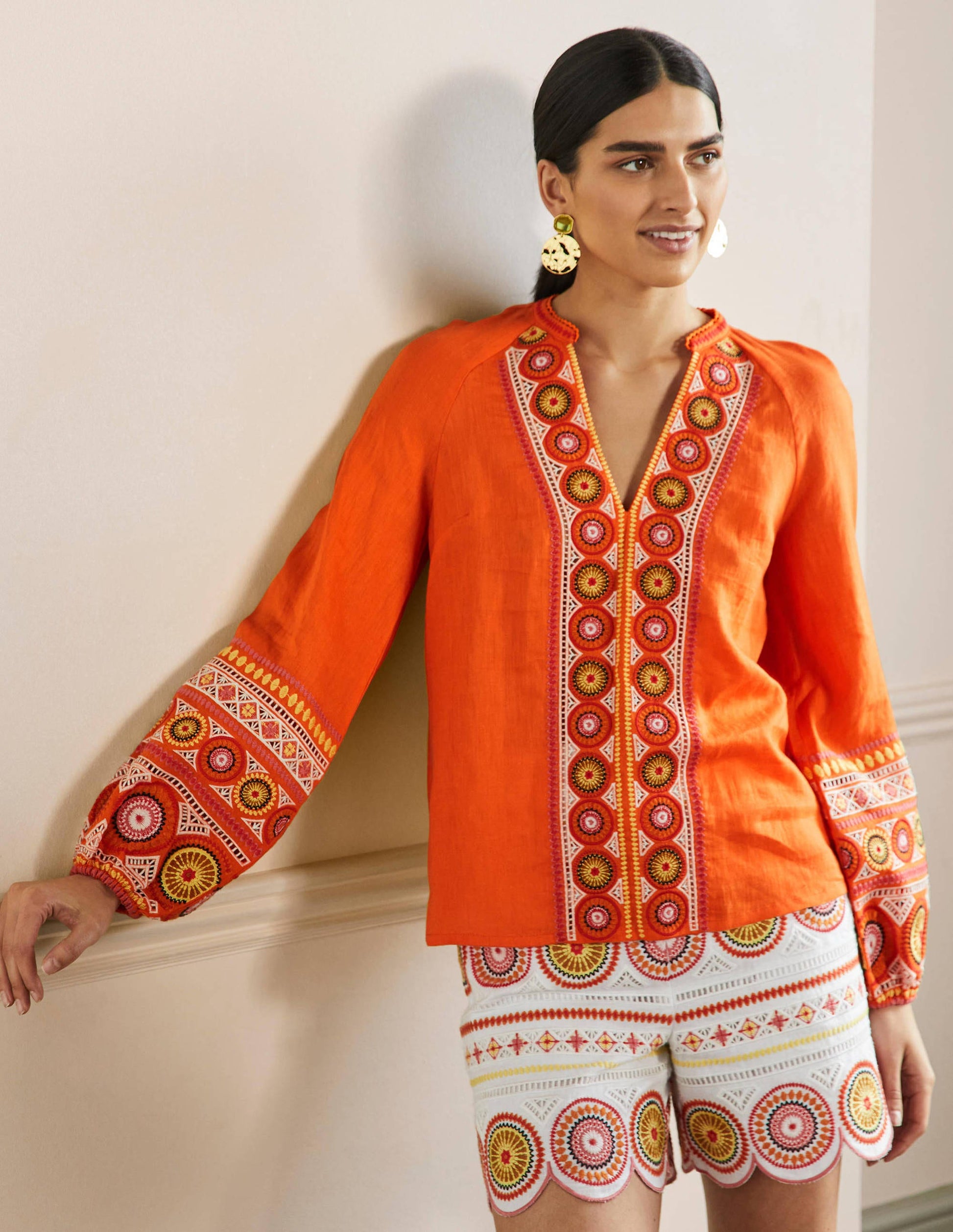 Tamsin Embroidered Linen Top-Clementine-4