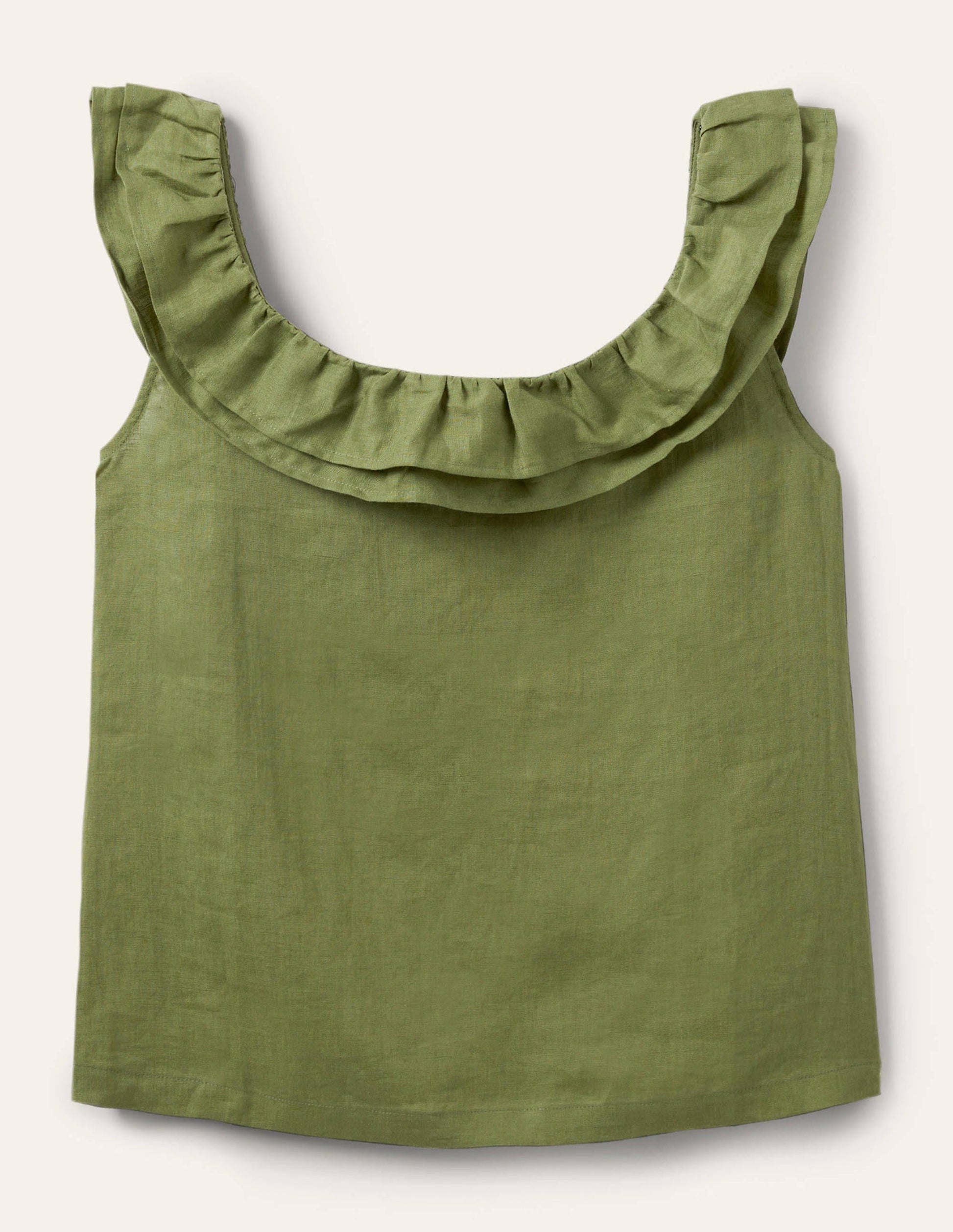 Sleeveless Ruffle Linen Top-Pea Green-5