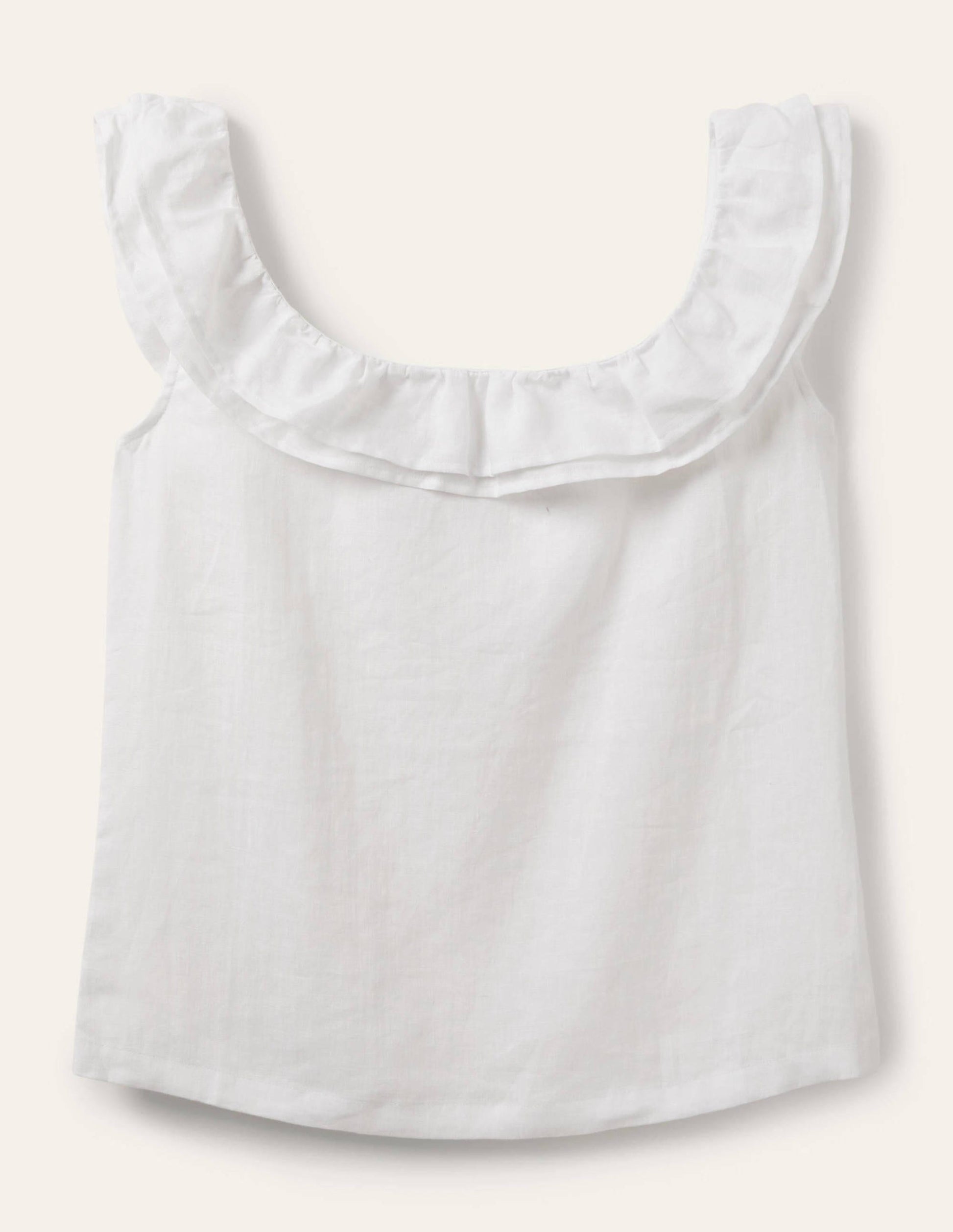 Sleeveless Ruffle Linen Top-White-5