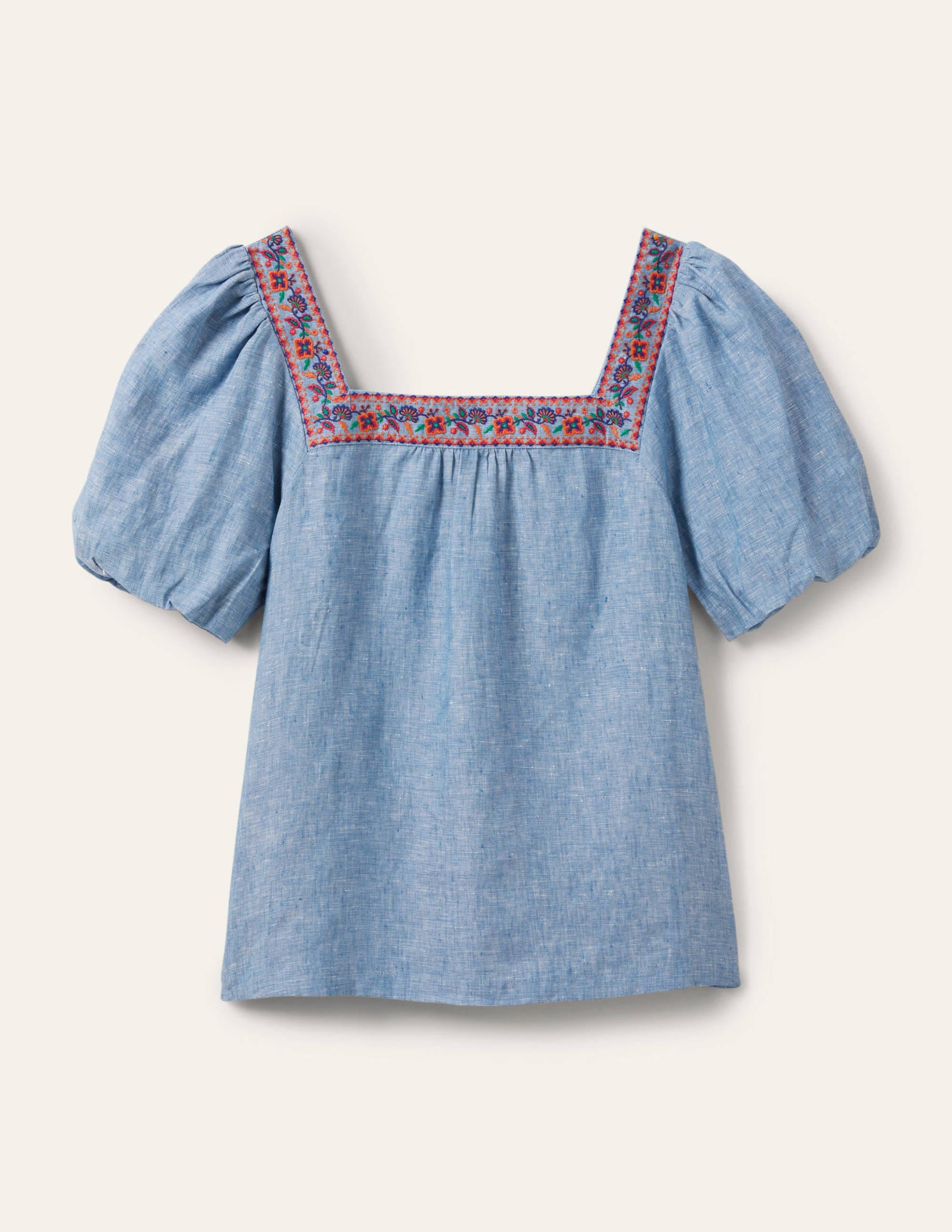 Square Neck Linen Top-Chambray - Image 4