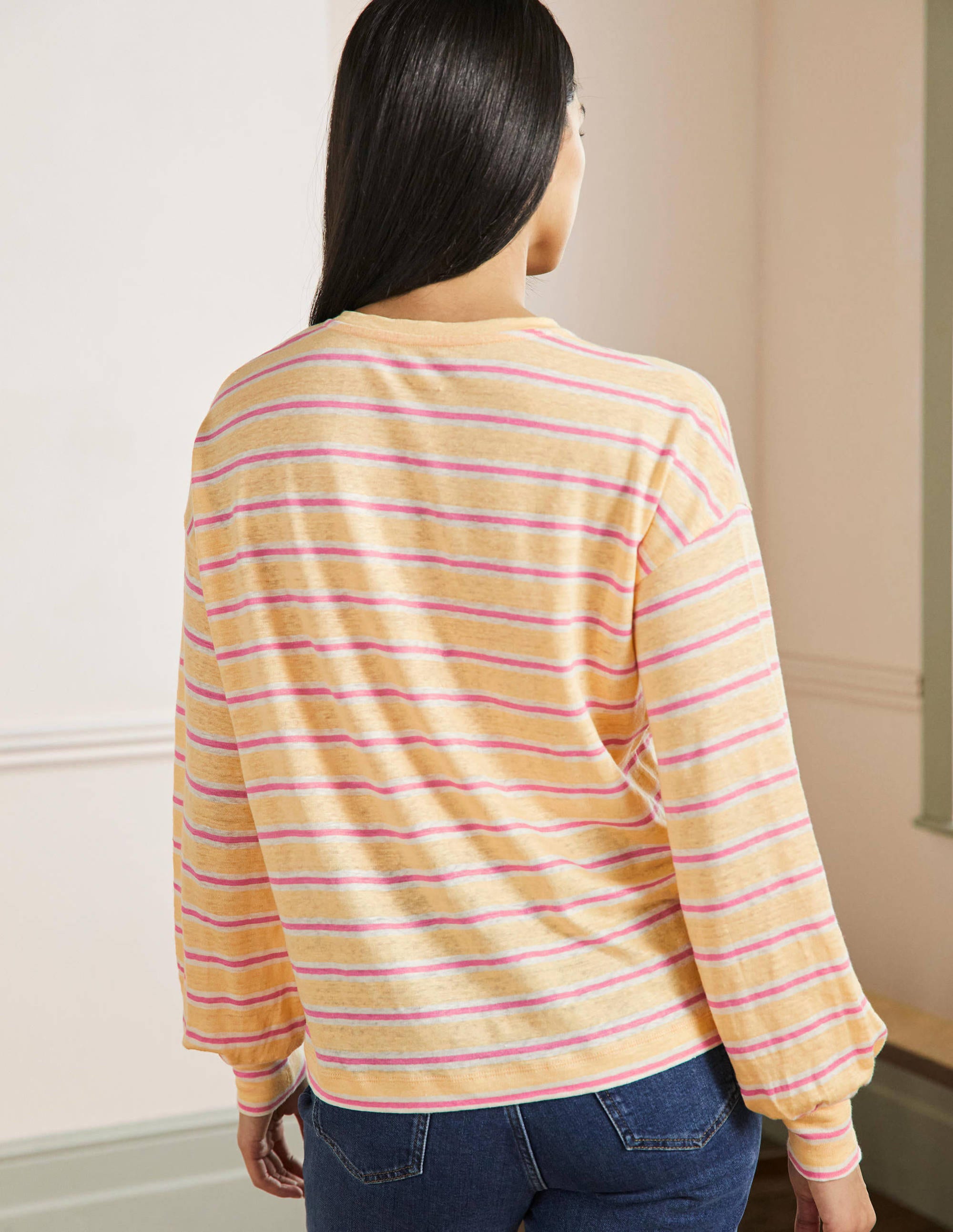 Blouson Linen Top-Sunlight / Azalea Stripe - Image 3