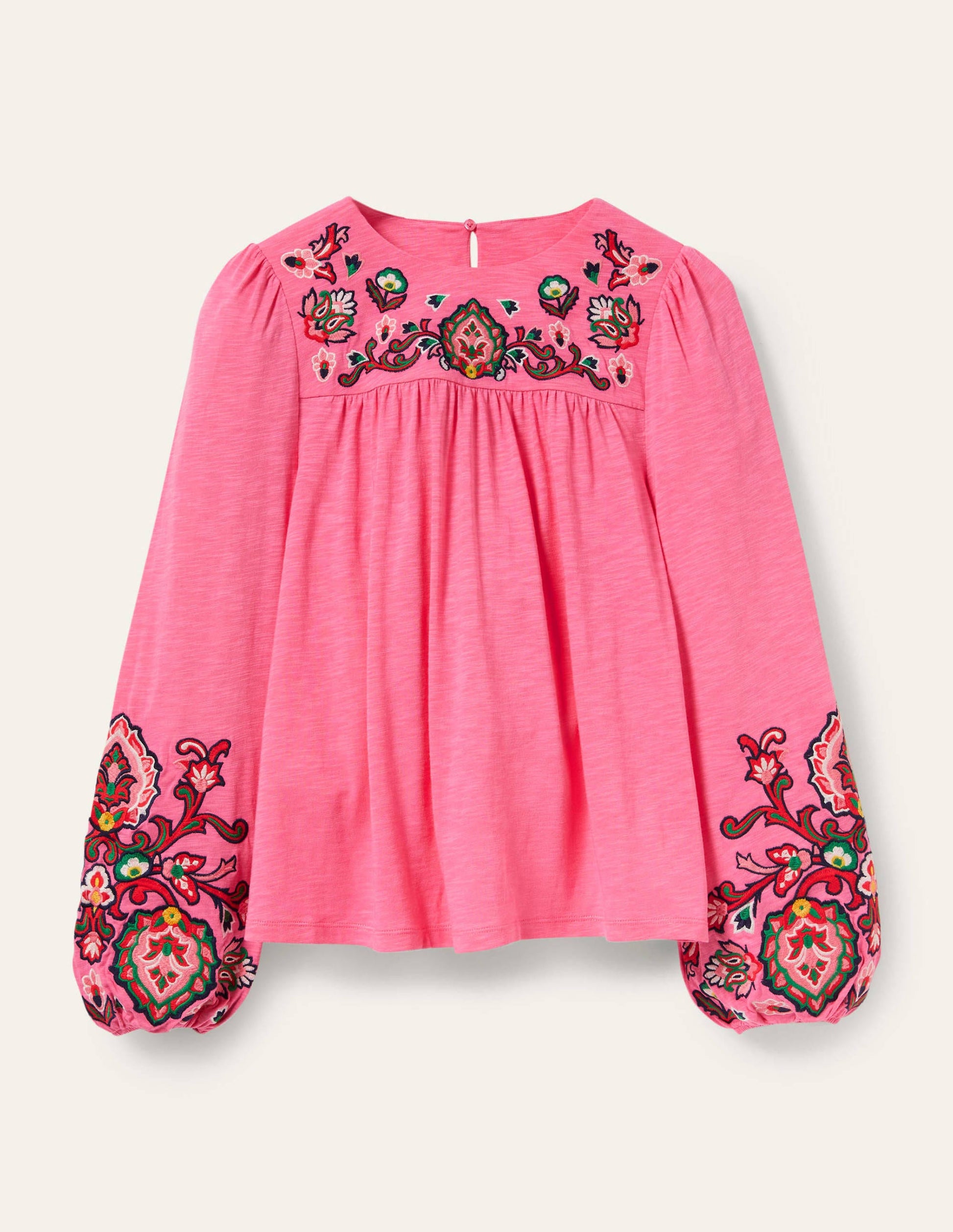 Embroidered Blouson Jersey Top-Azalea-5