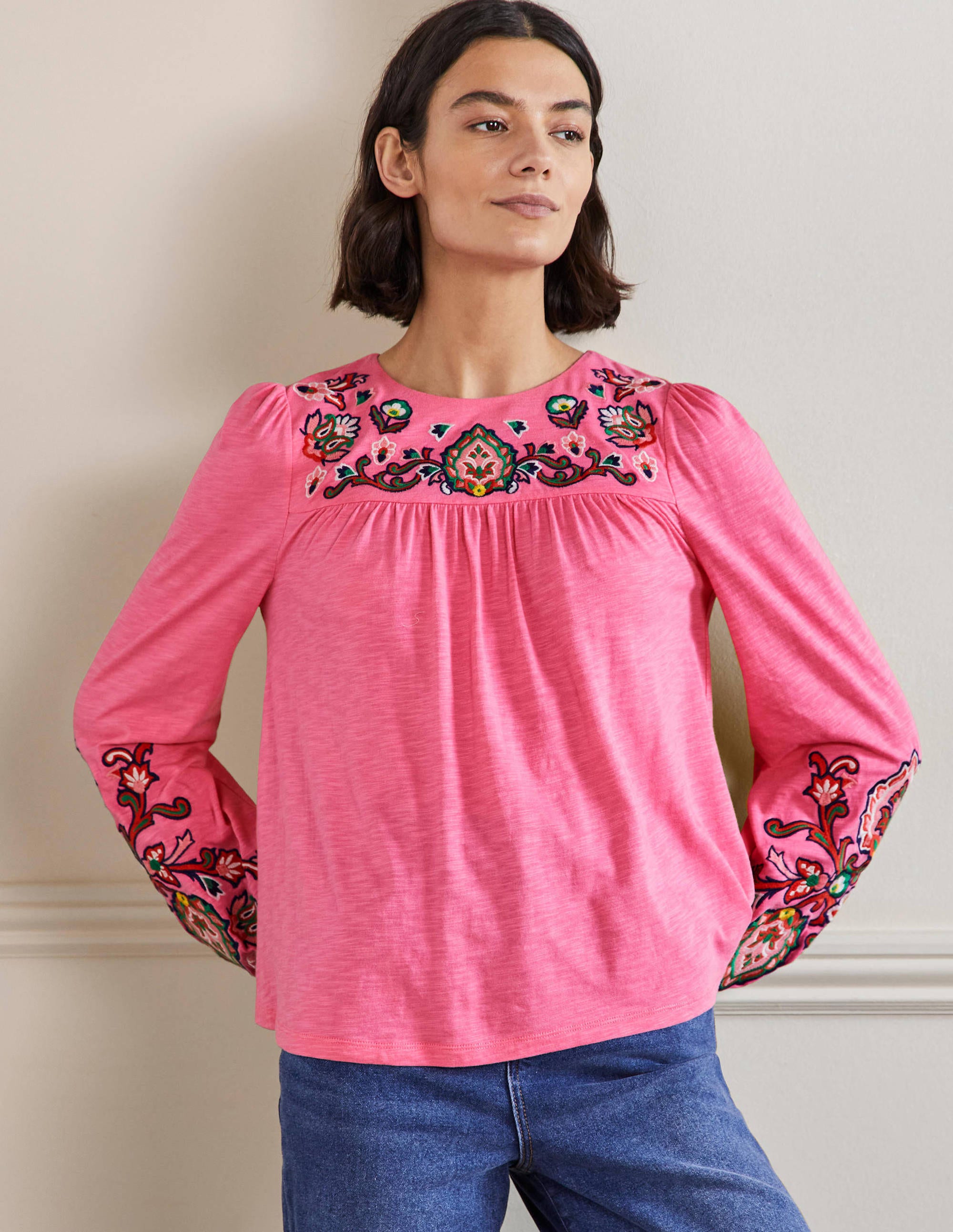Embroidered Blouson Jersey Top-Azalea - Image 1
