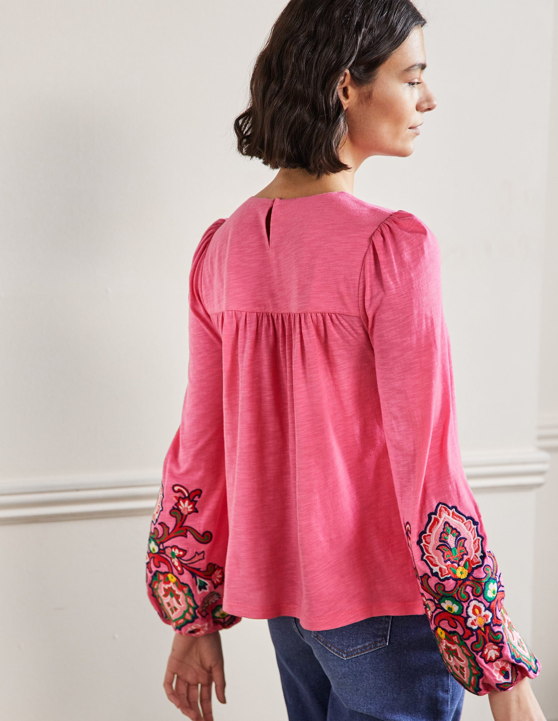 Embroidered Blouson Jersey Top-Azalea-3