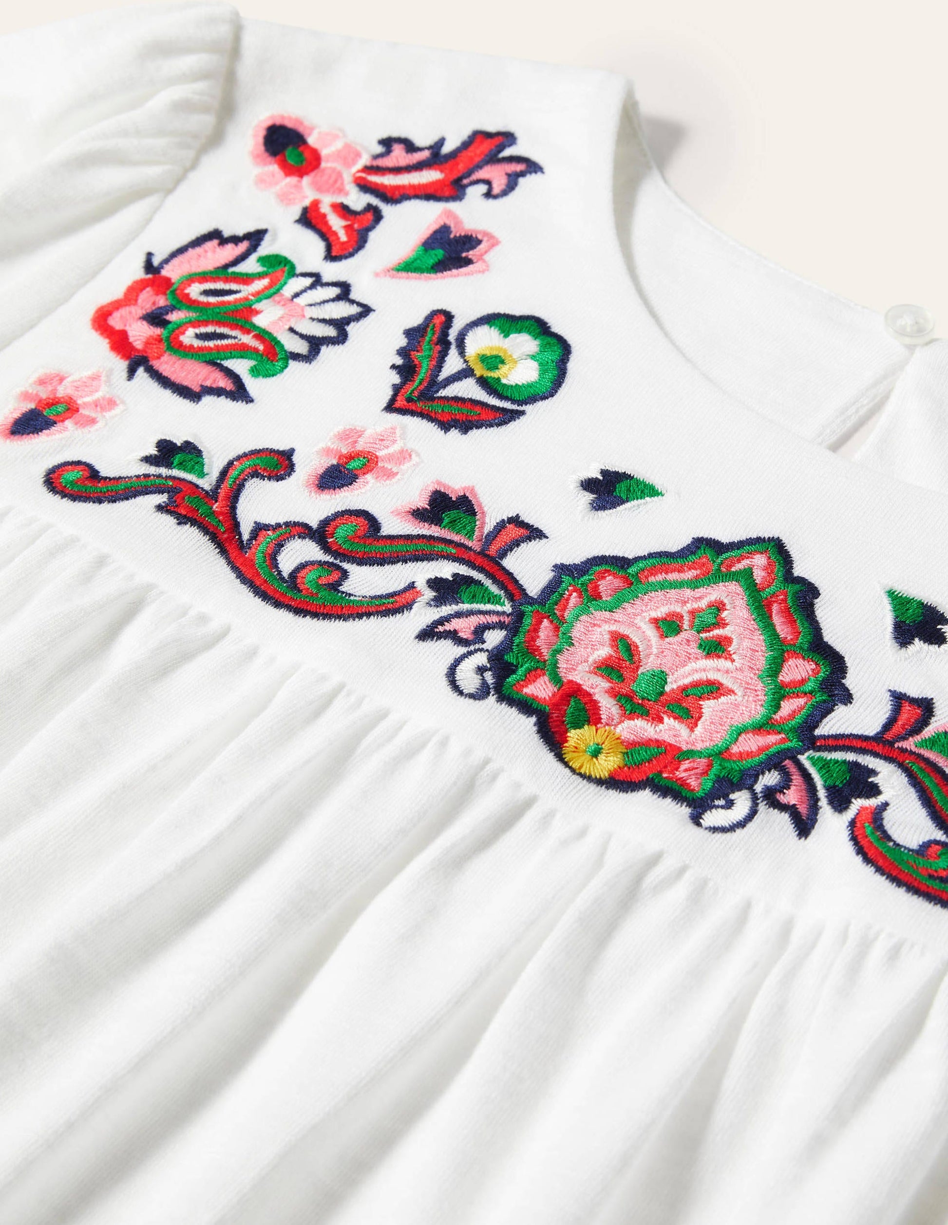 Embroidered Blouson Jersey Top-White-5