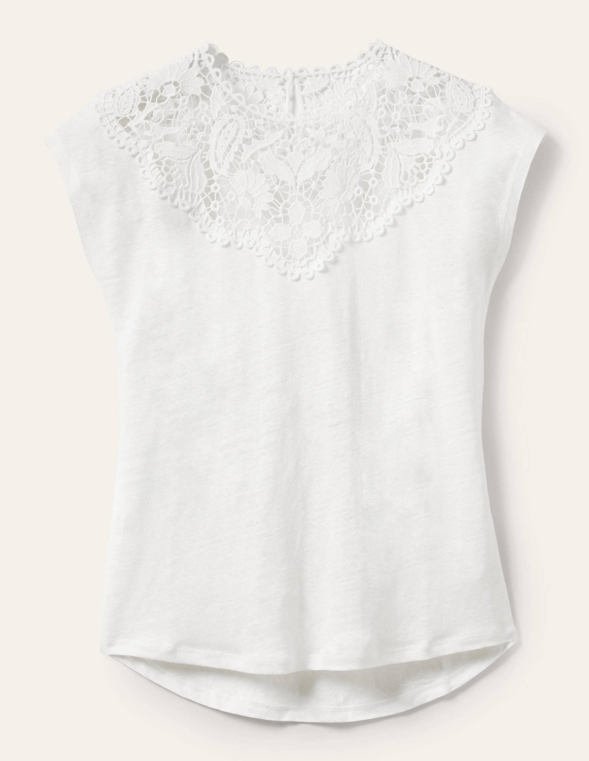 Cut Work Linen T-Shirt-White-5