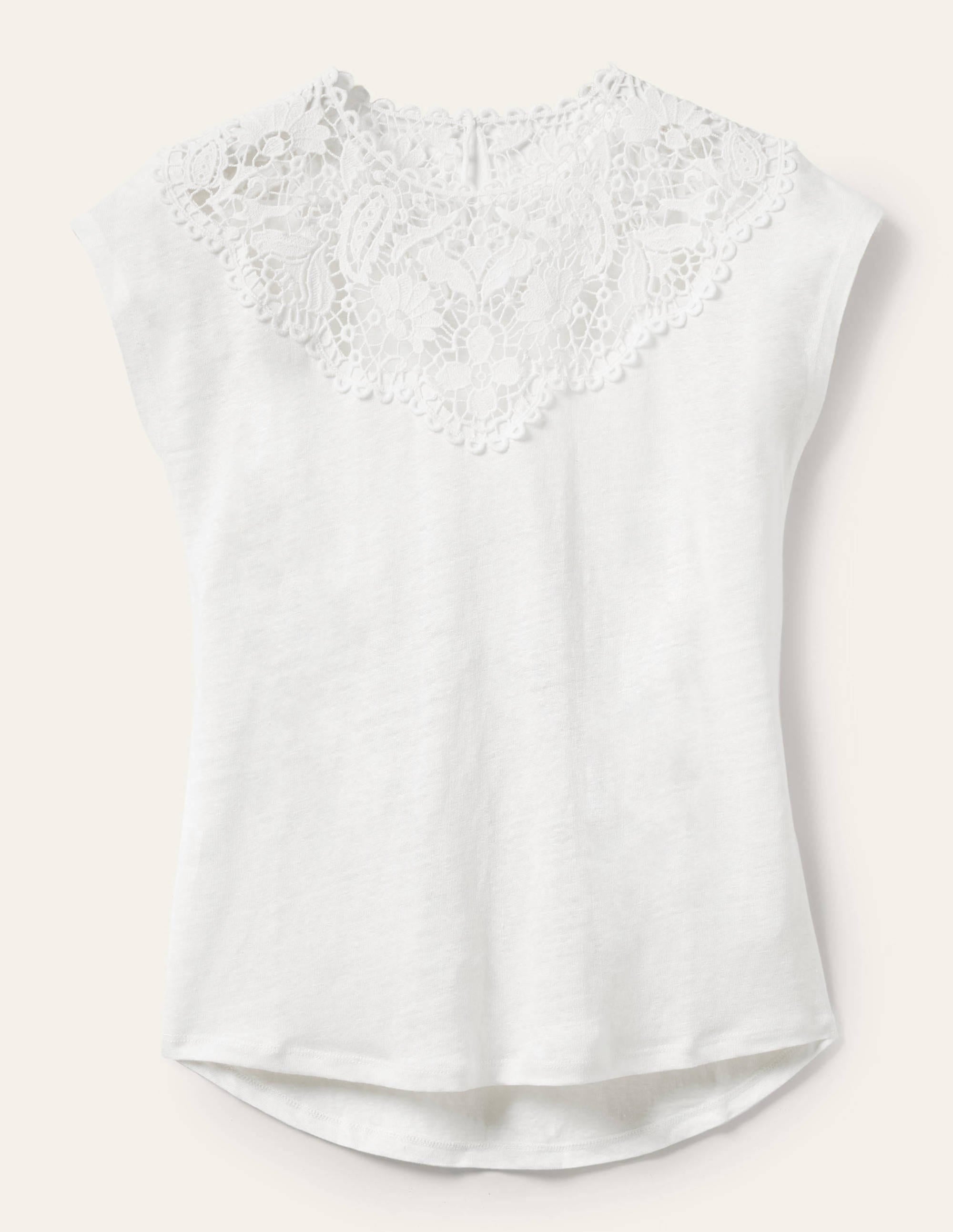 Cut Work Linen T-Shirt-White - Image 5