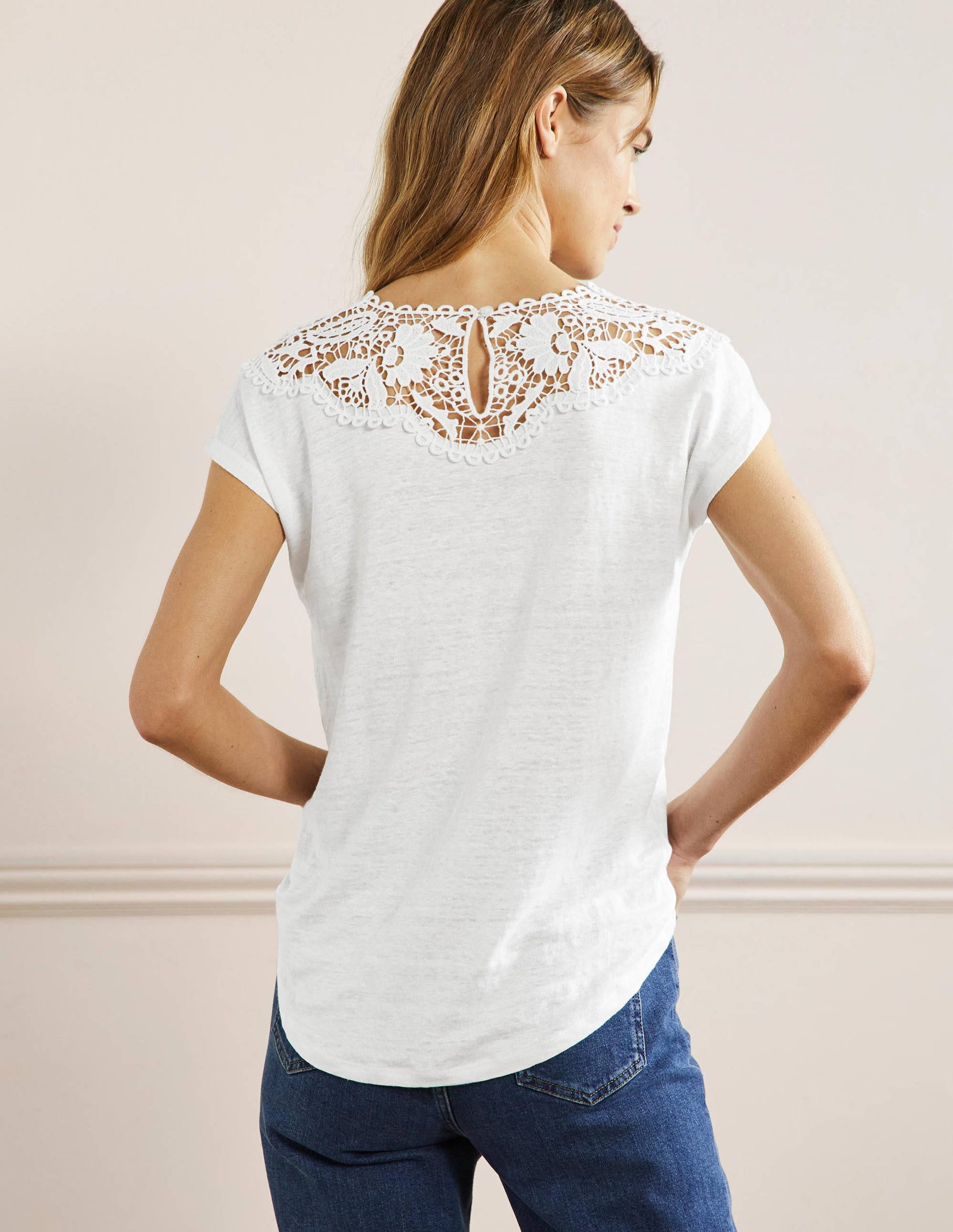 Cut Work Linen T-Shirt-White-3