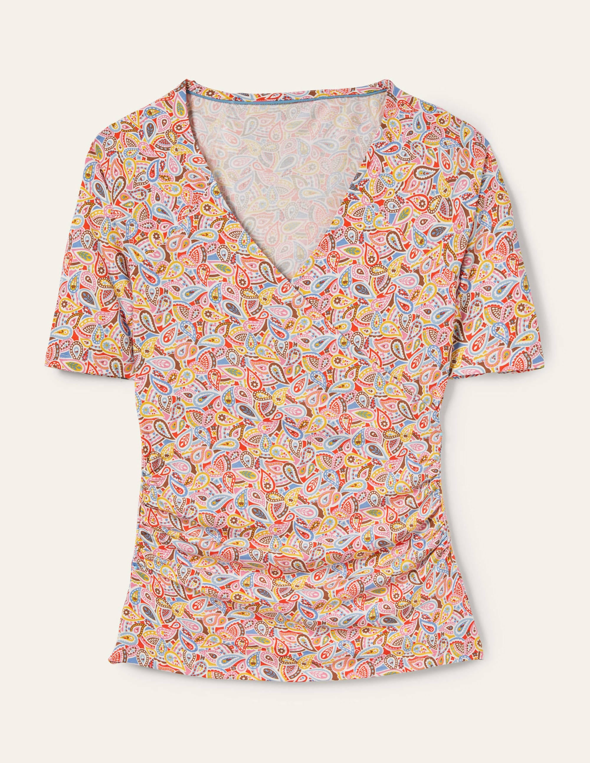 Short Sleeve Wrap Top-Multi, Paisley Blush - Image 5