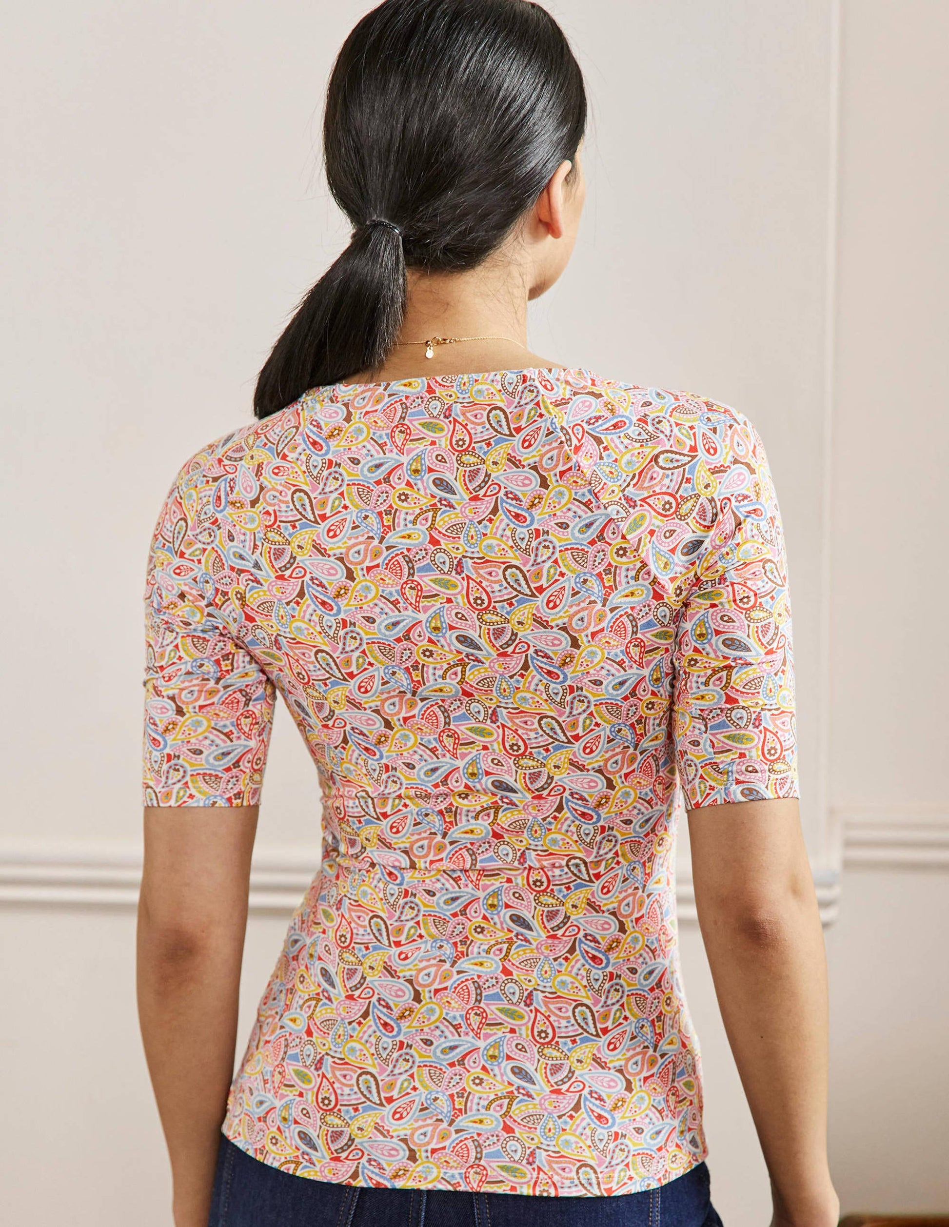 Short Sleeve Wrap Top-Multi, Paisley Blush-3
