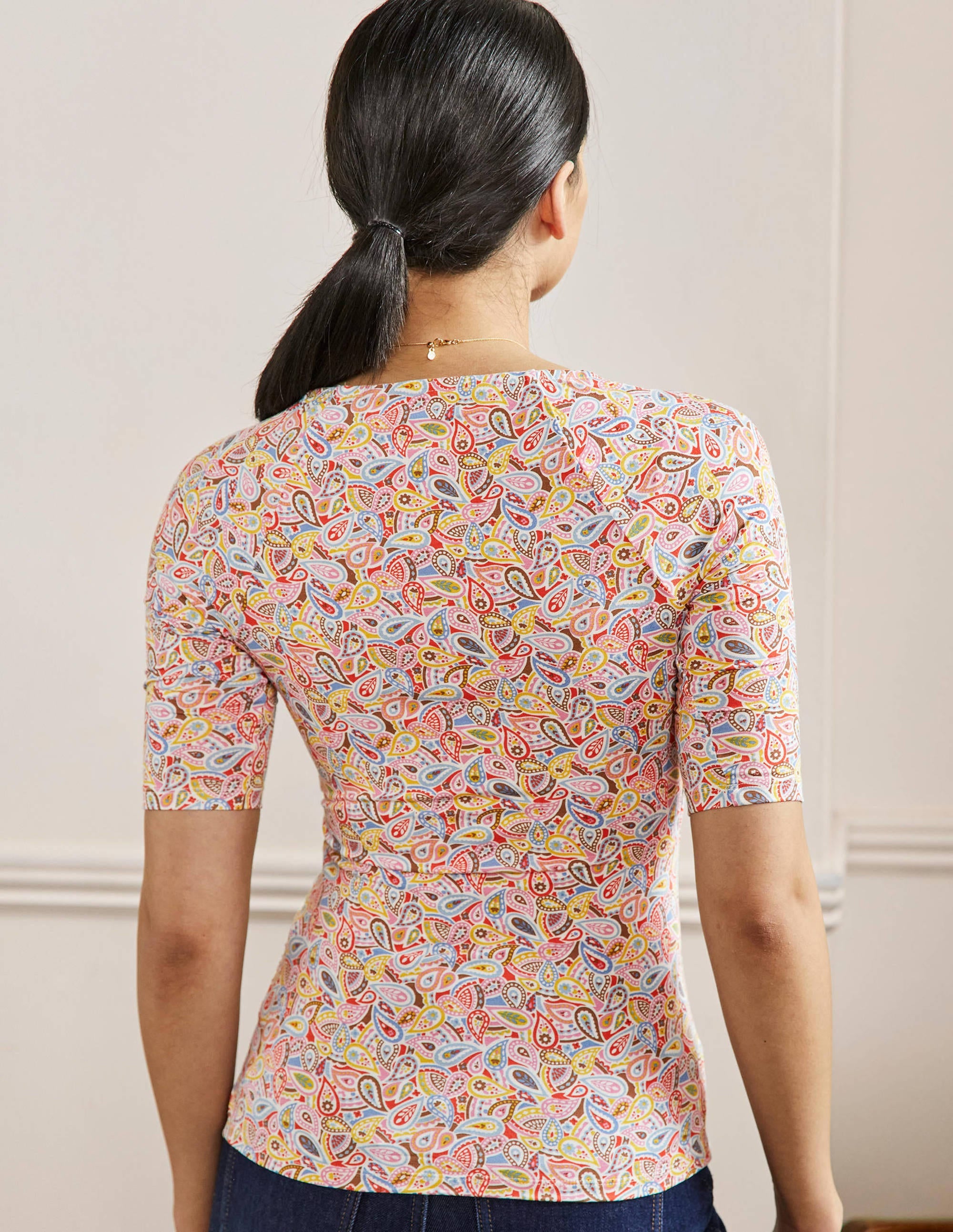 Short Sleeve Wrap Top-Multi, Paisley Blush - Image 3