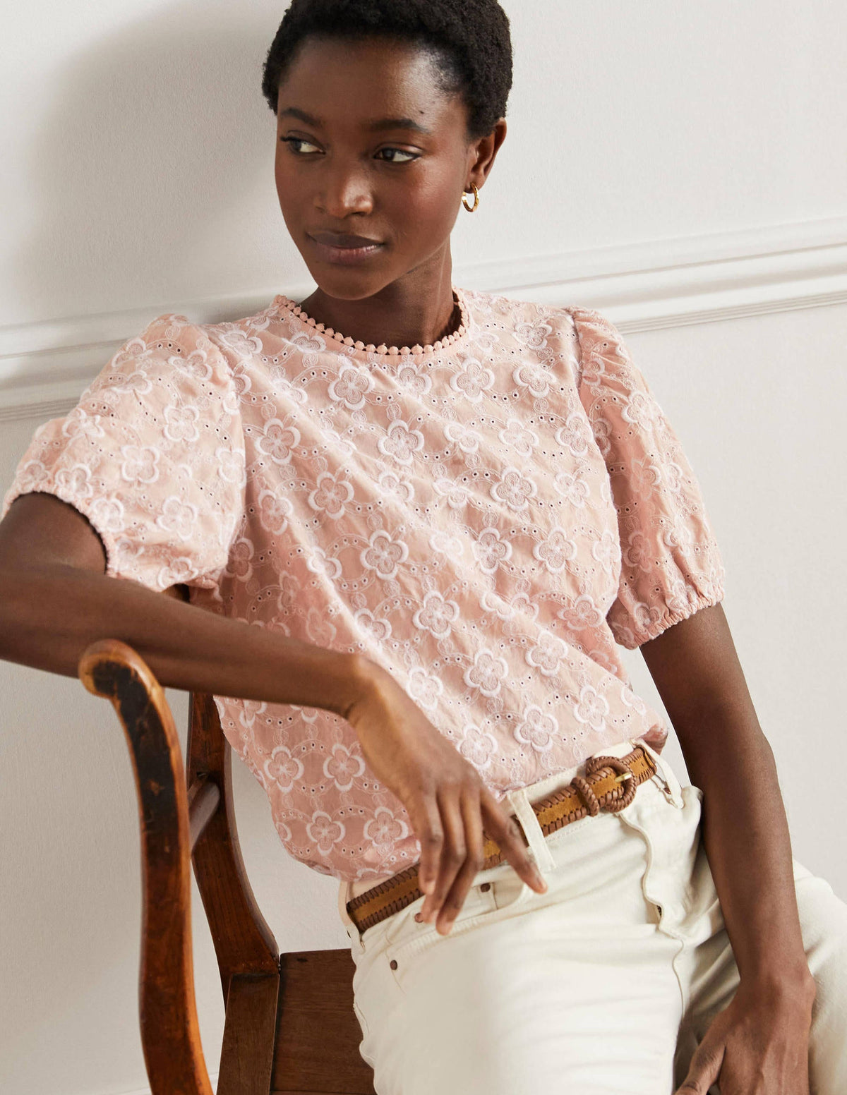 Broderie Puff Sleeve Top-Milkshake-1