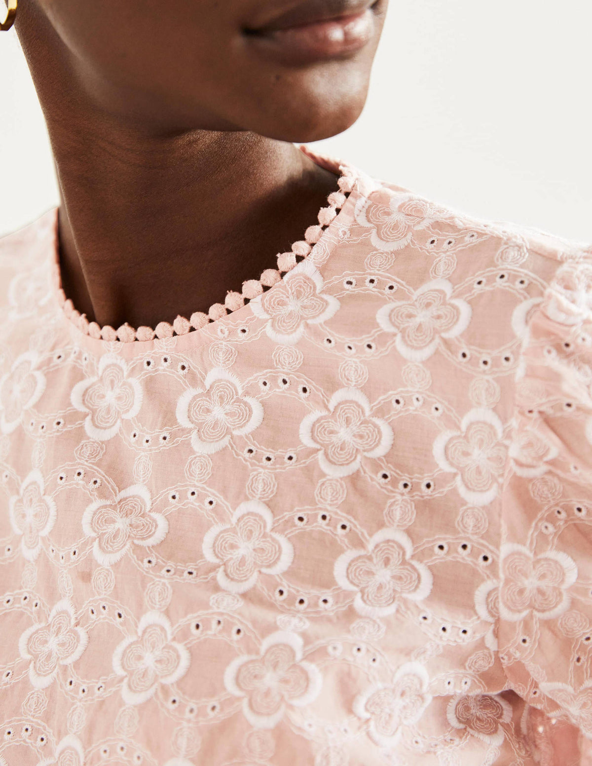 Broderie Puff Sleeve Top-Milkshake - Image 2