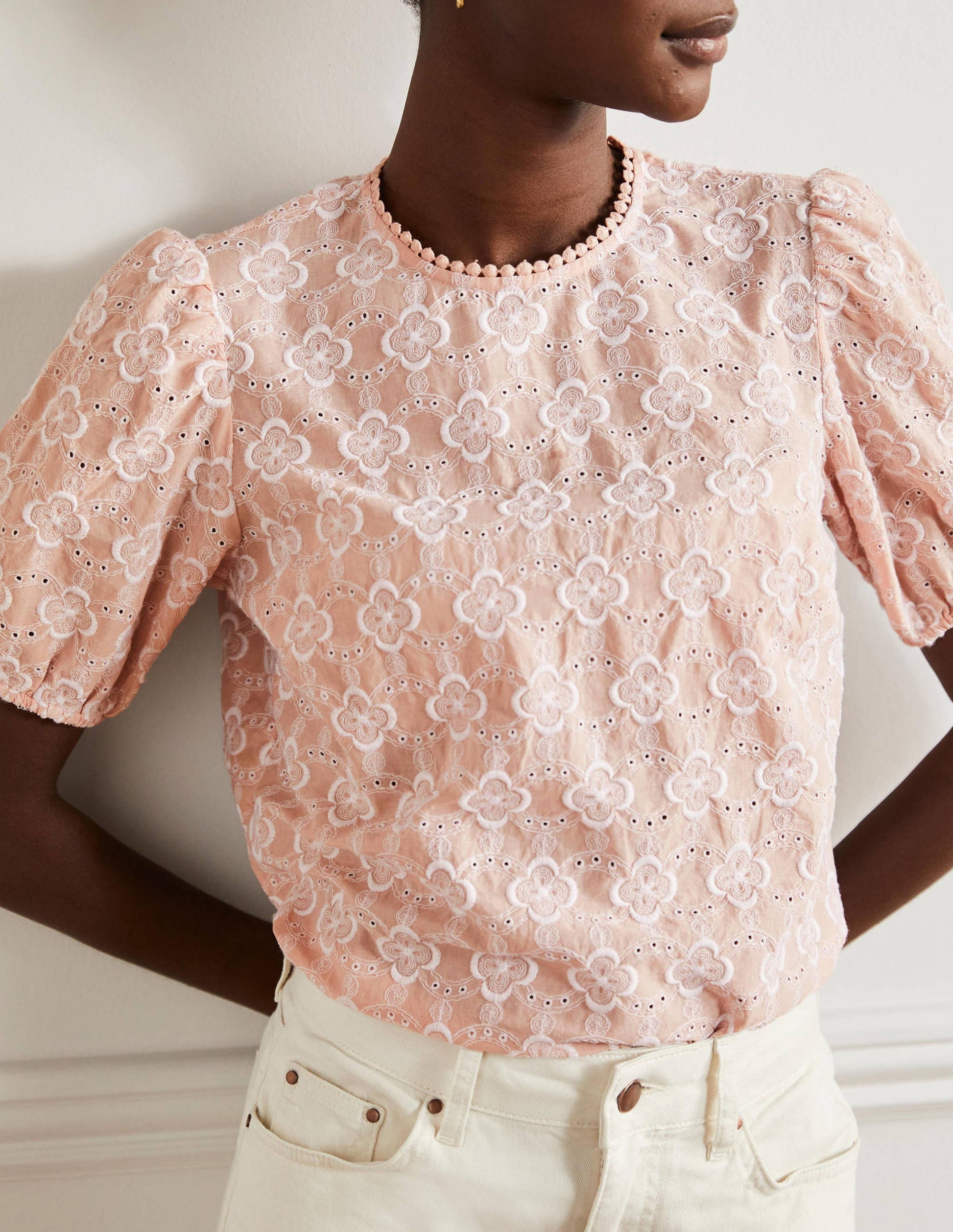 Broderie Puff Sleeve Top-Milkshake-4