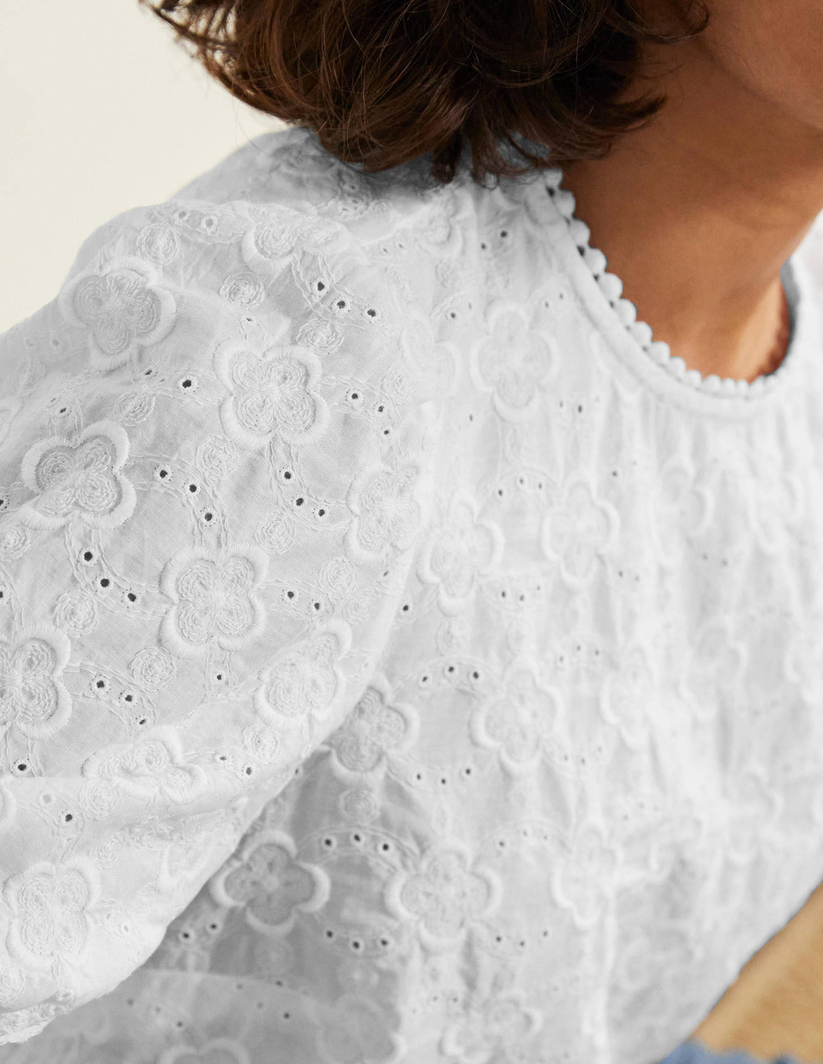 Broderie Puff Sleeve Top-White-2