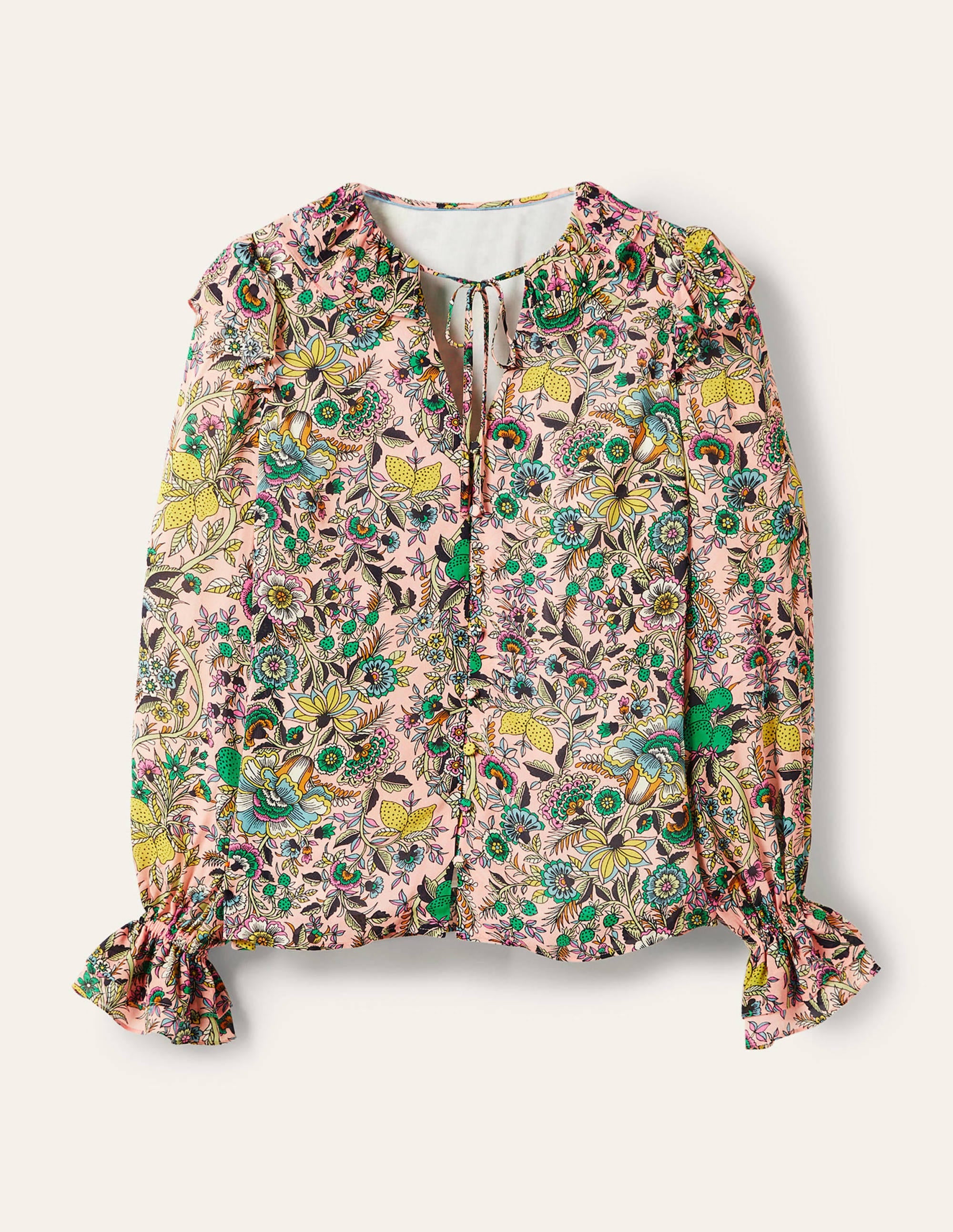 Ruffle Neck Blouse-Milkshake, Tropic Meadow - Image 5