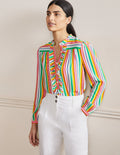 Ruffle Popover Blouse-Rainbow Multistripe