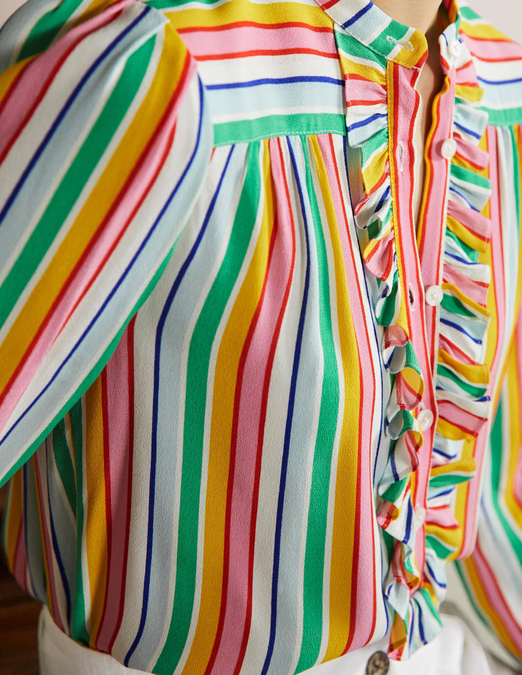 Ruffle Popover Blouse-Rainbow Multistripe - Image 2