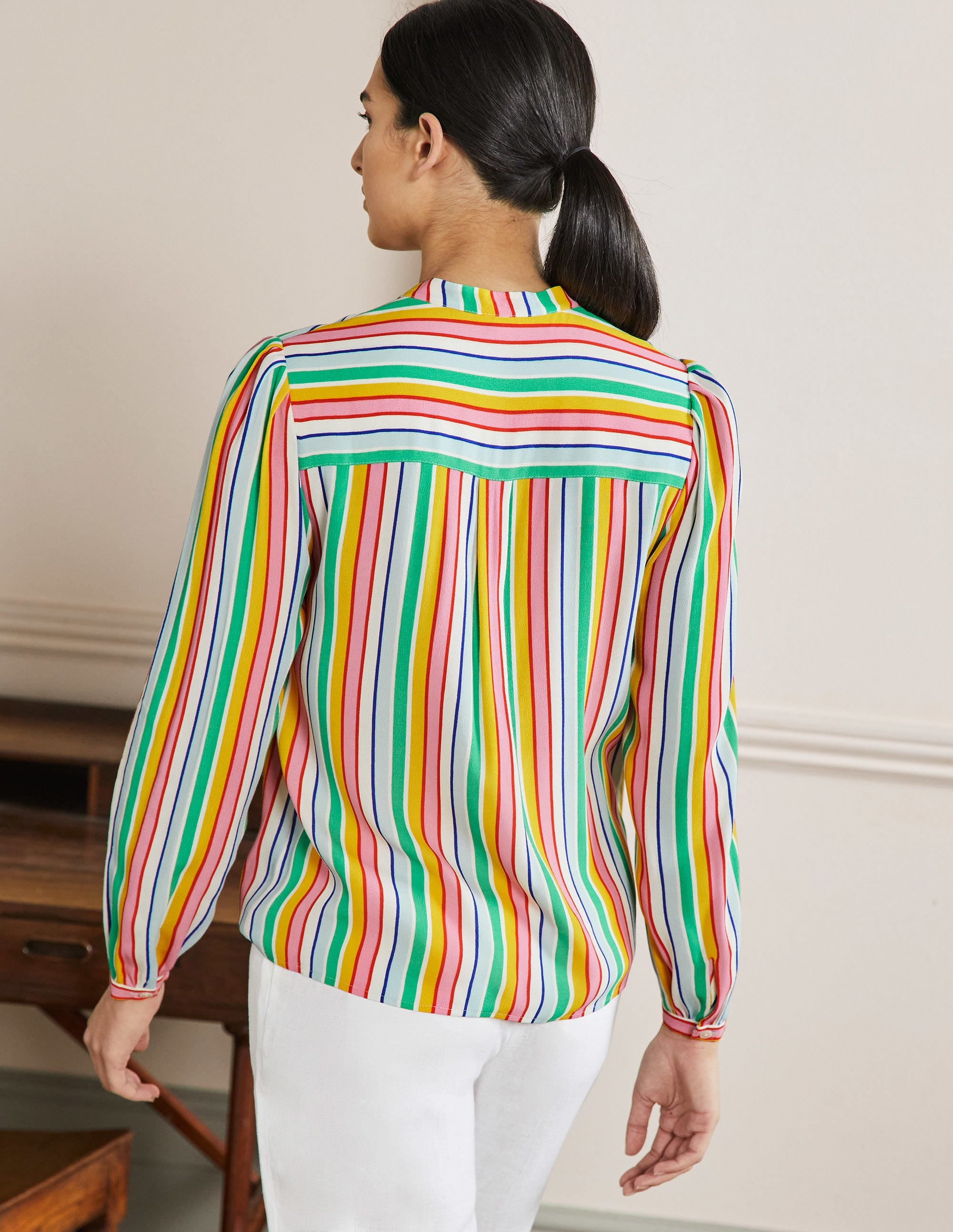 Ruffle Popover Blouse-Rainbow Multistripe - Image 3