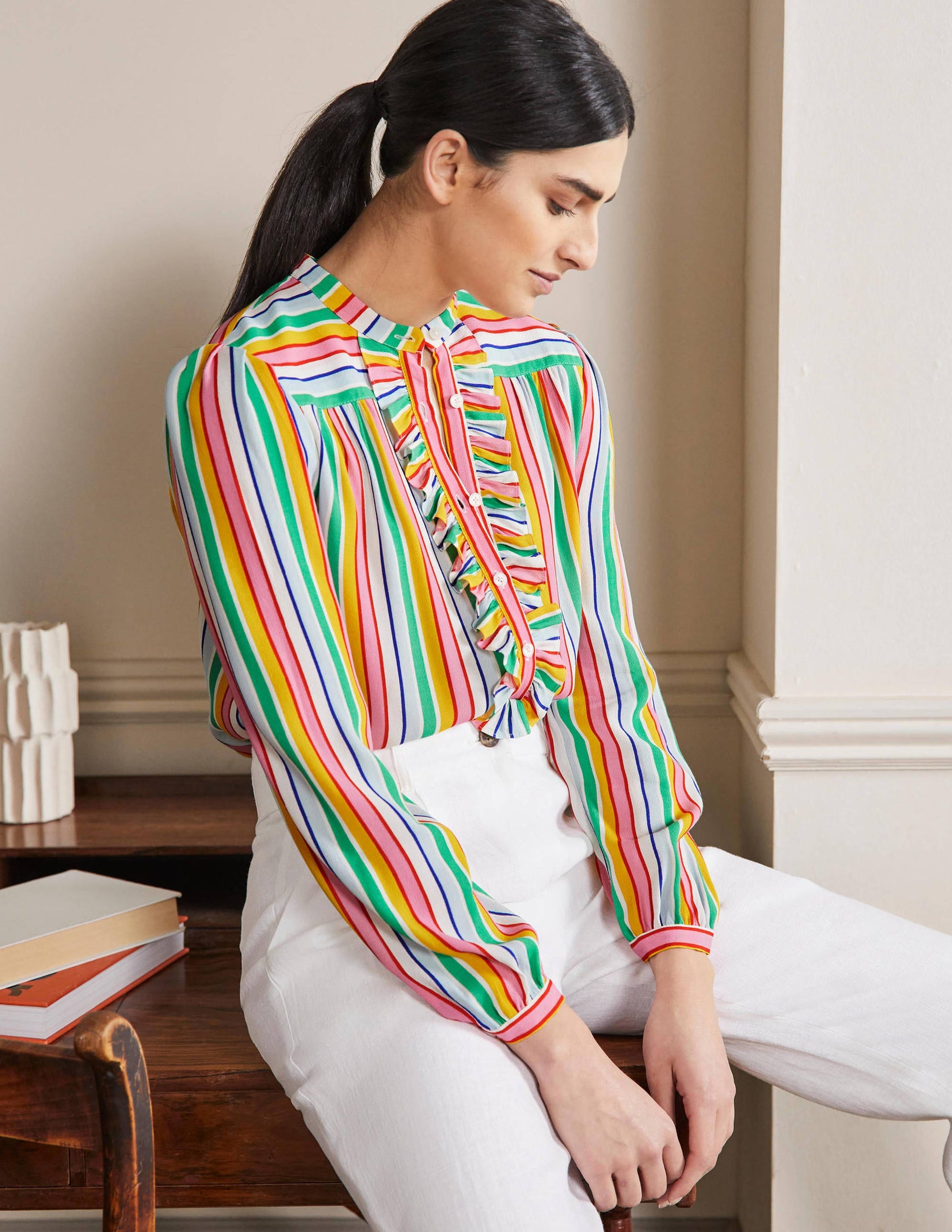 Ruffle Popover Blouse-Rainbow Multistripe-4