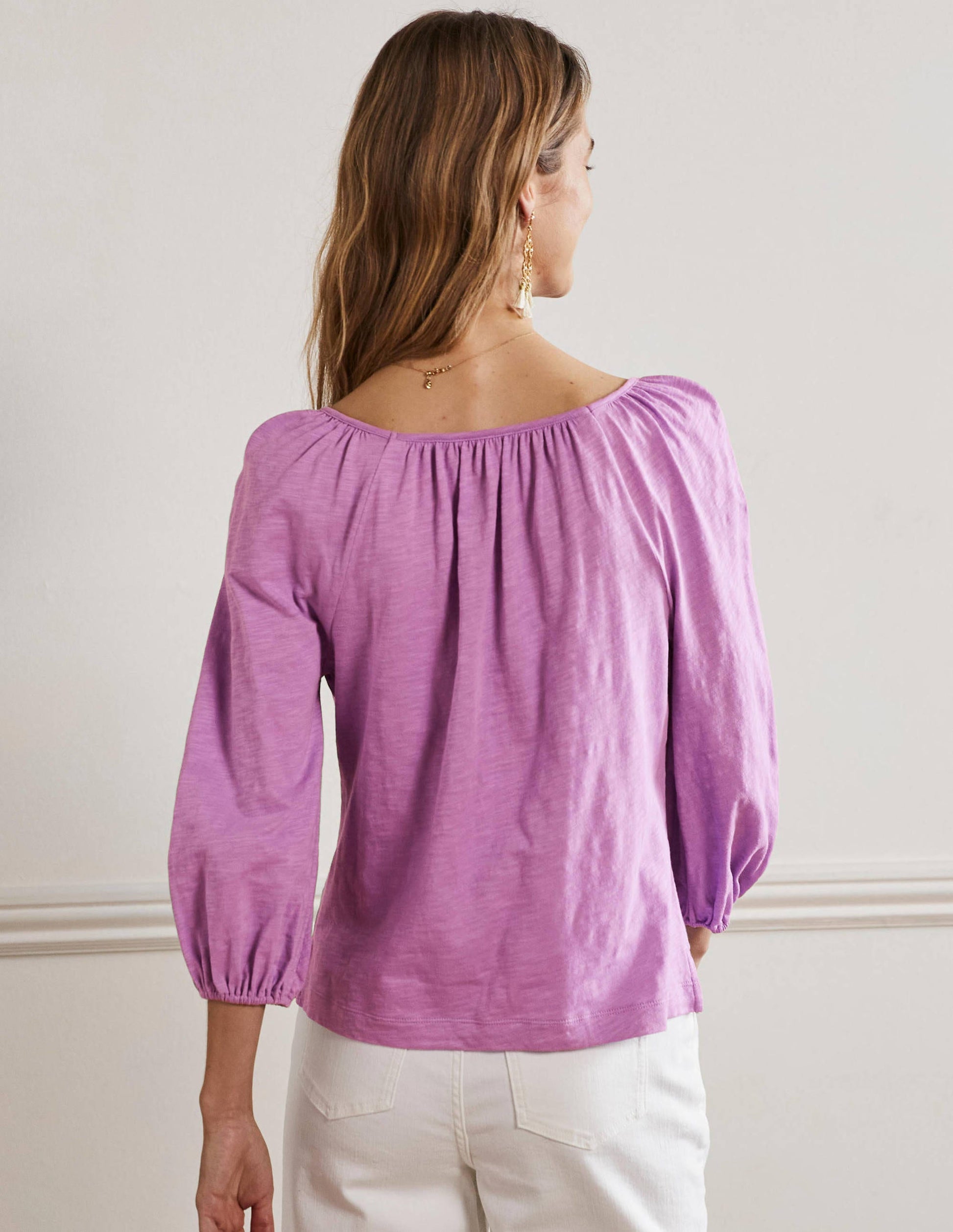 Blouson Sleeve Cotton Top-African Violet-3