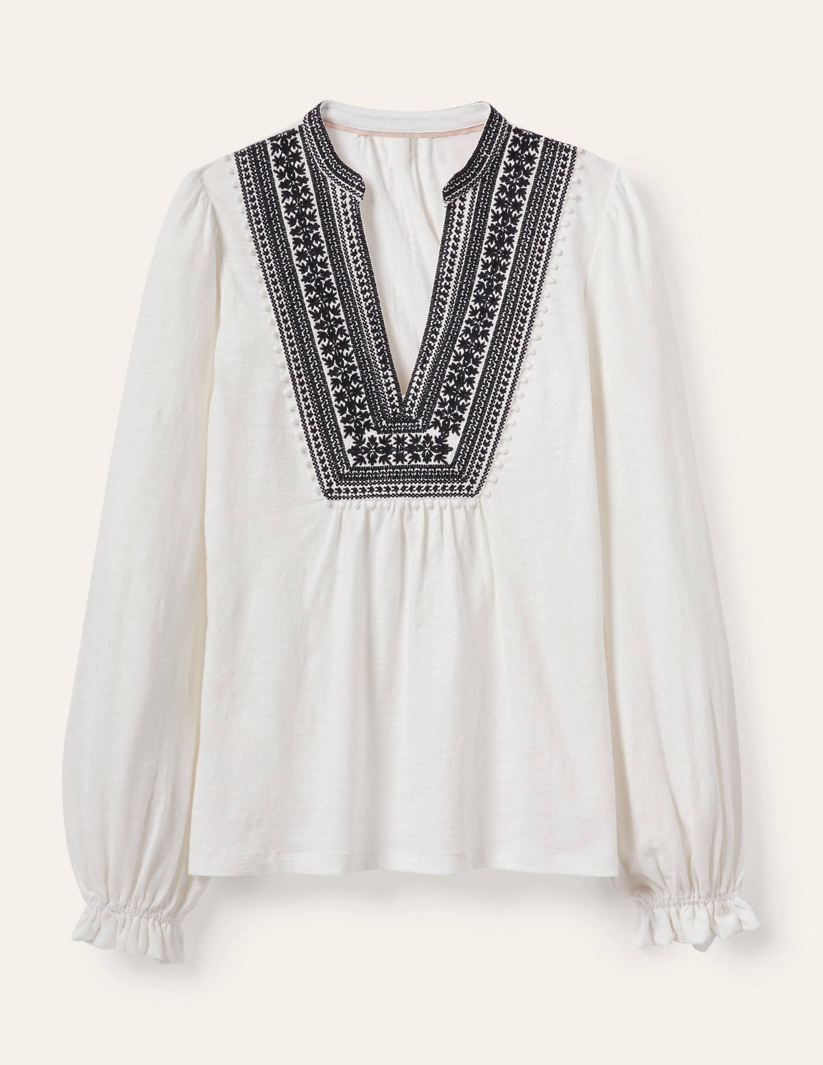Embroidered Notch Neck Top-White, Embroidered-10