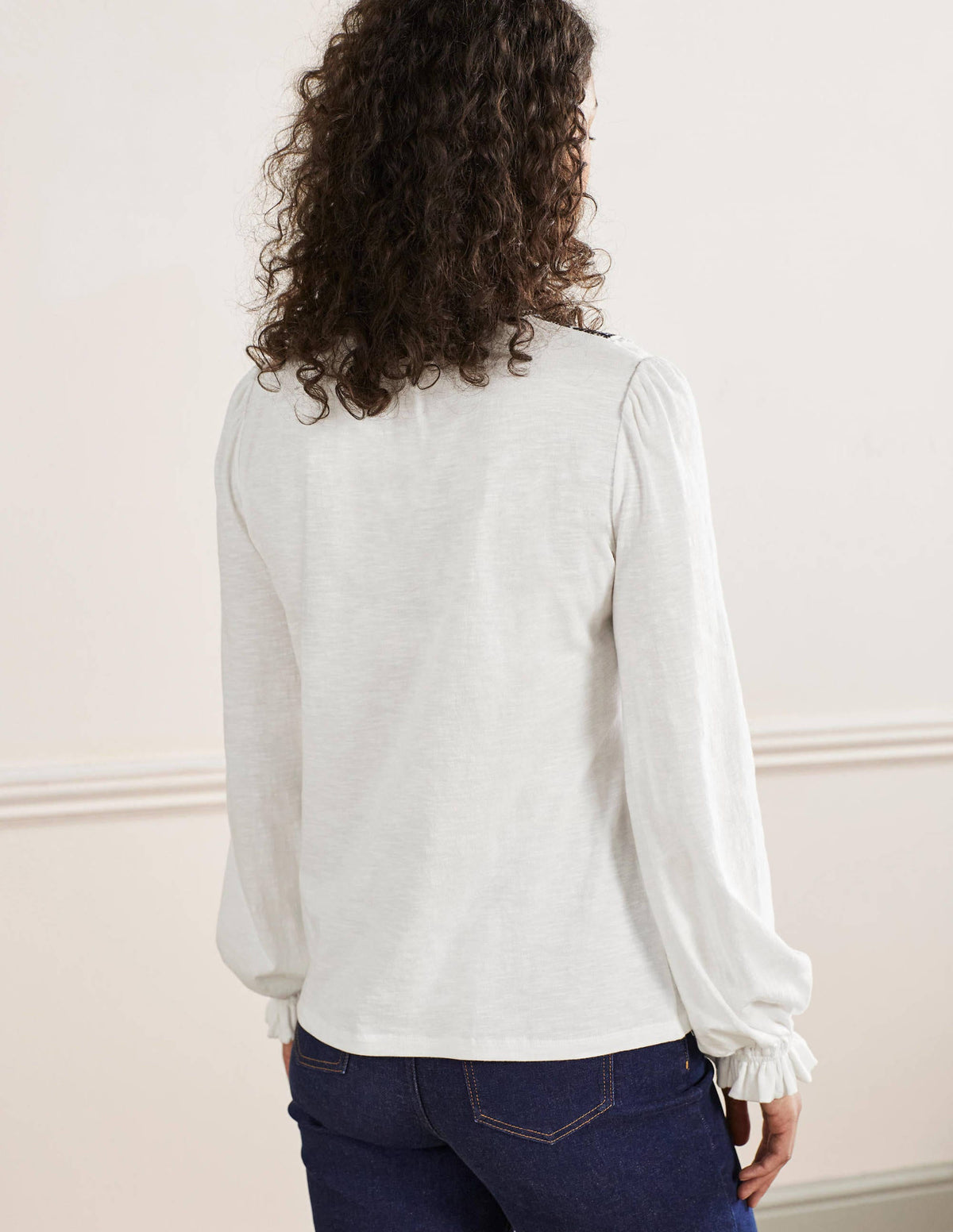 Embroidered Notch Neck Top-White, Embroidered - Image 3