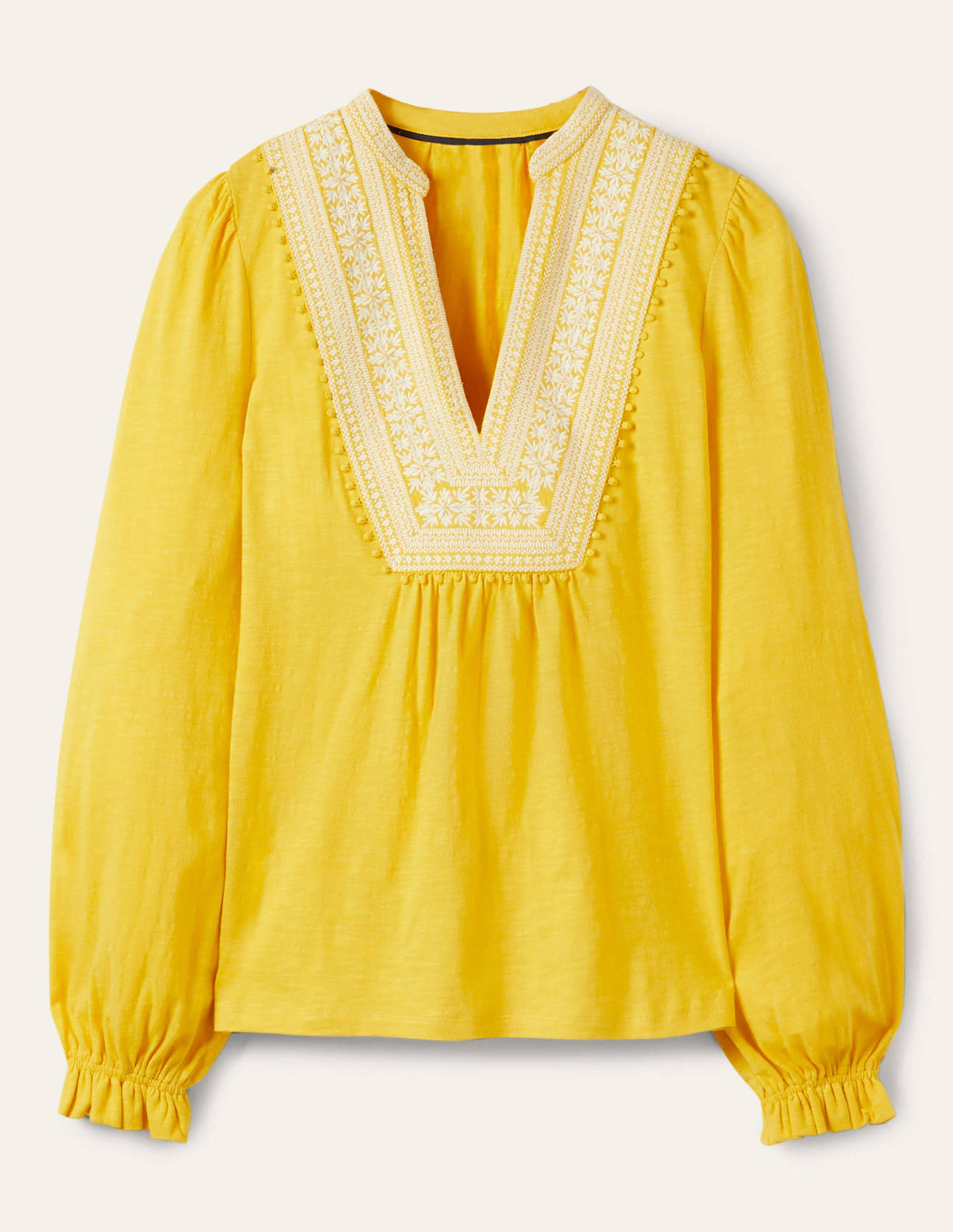 Embroidered Notch Neck Top-Lemon Fizz, Embroidered-5