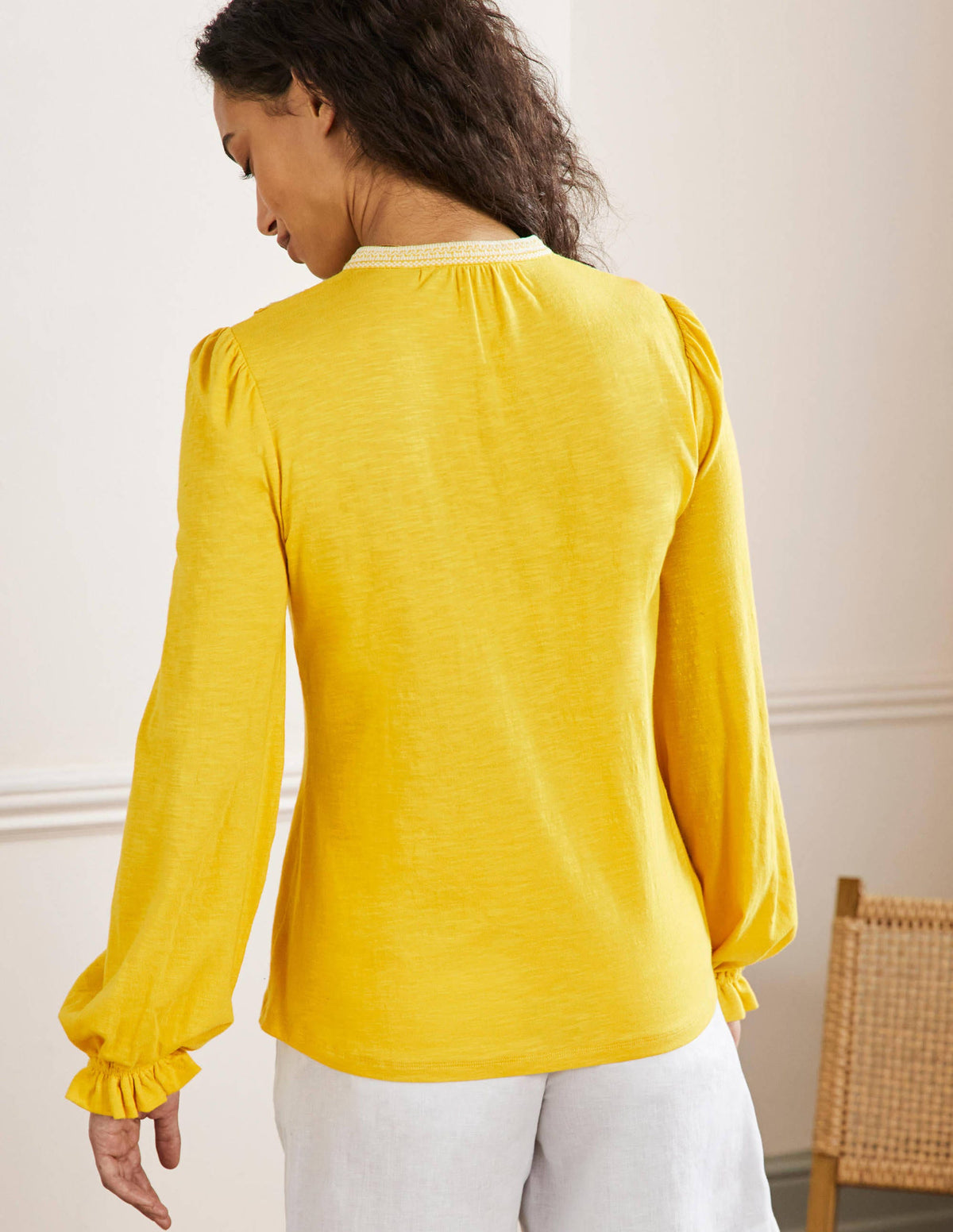 Embroidered Notch Neck Top-Lemon Fizz, Embroidered-3