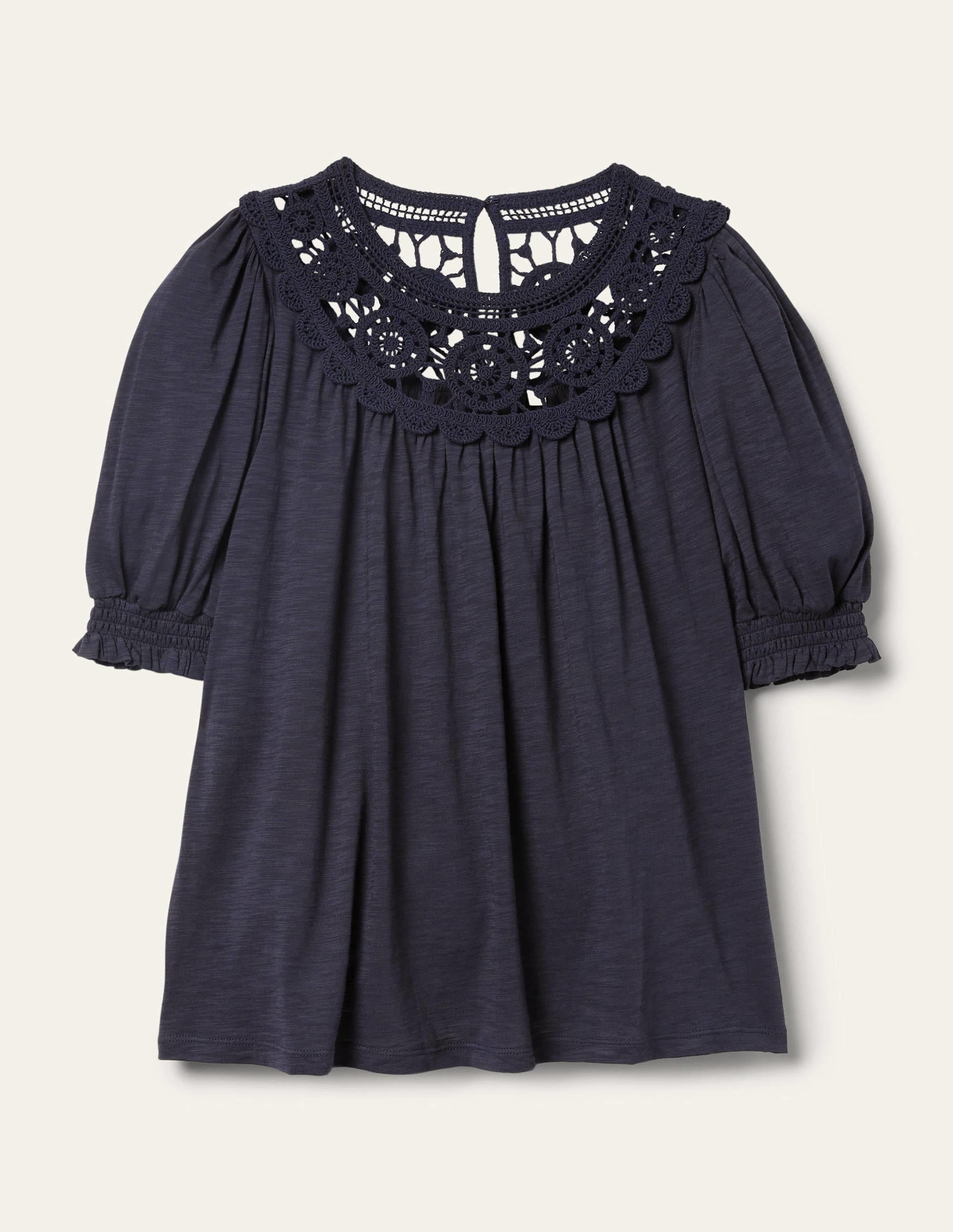 Anais Crochet Puff Sleeve Top-Navy - Image 6