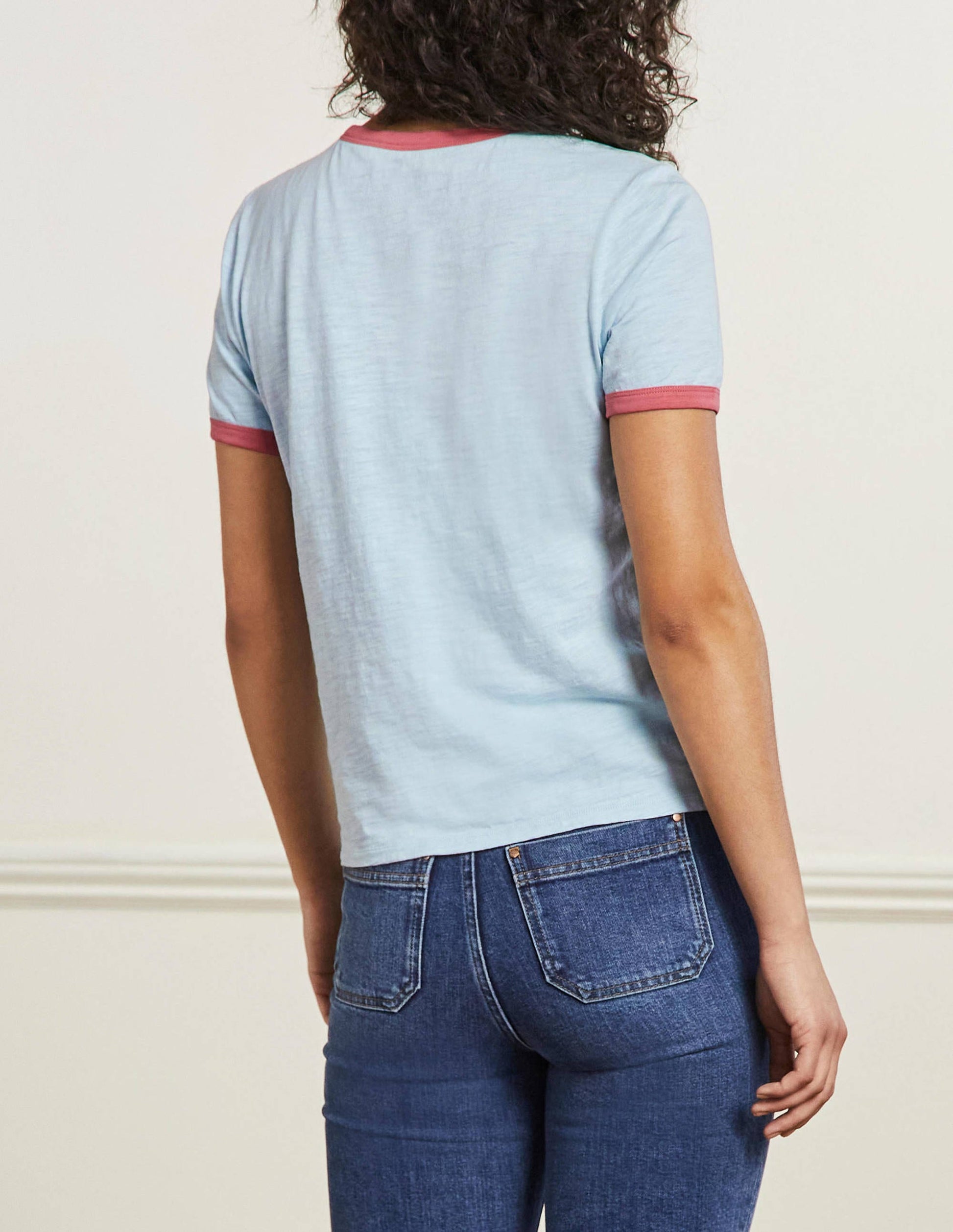 Contrast Rib Cotton T-Shirt-Blue, Enchanting Peacock-3