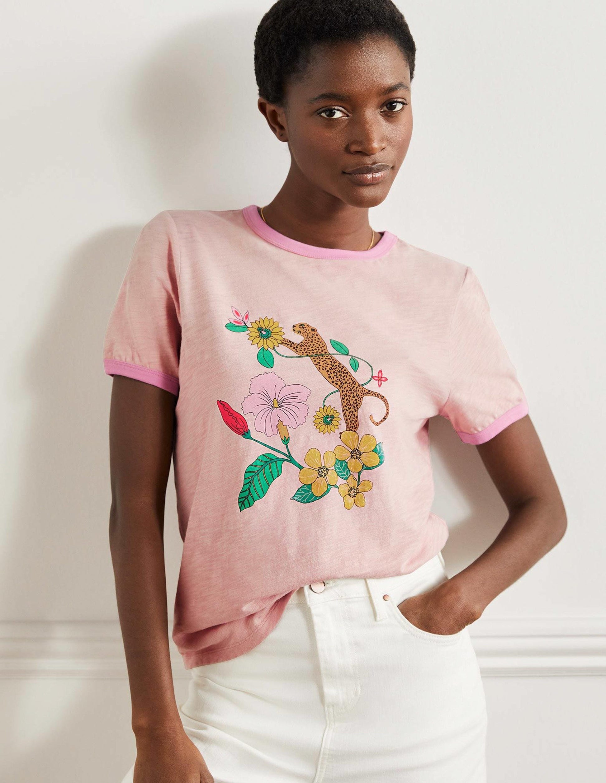 Contrast Rib Cotton T-Shirt-Milkshake, Exotic Paradise-1