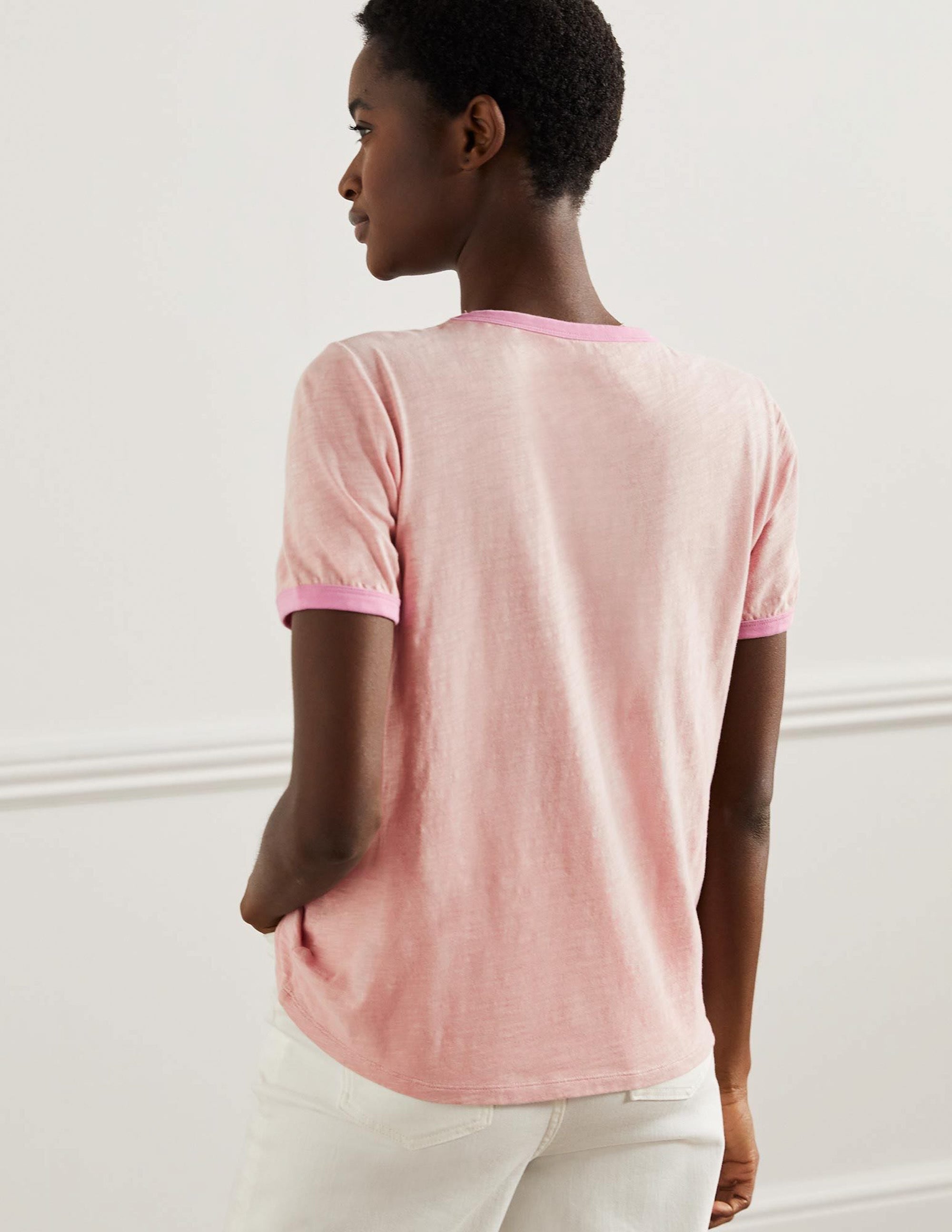 Contrast Rib Cotton T-Shirt-Milkshake, Exotic Paradise - Image 3