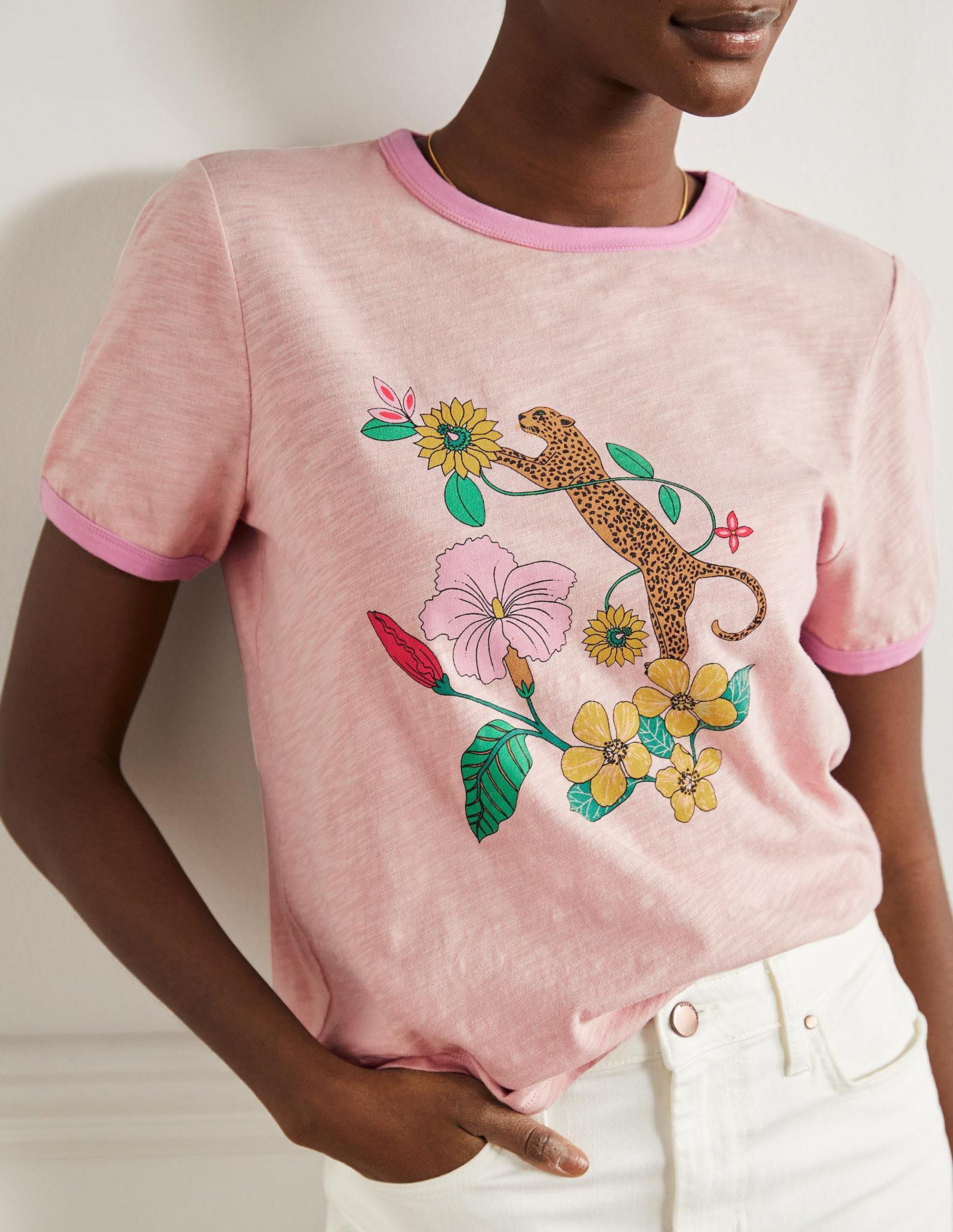Contrast Rib Cotton T-Shirt-Milkshake, Exotic Paradise - Image 4