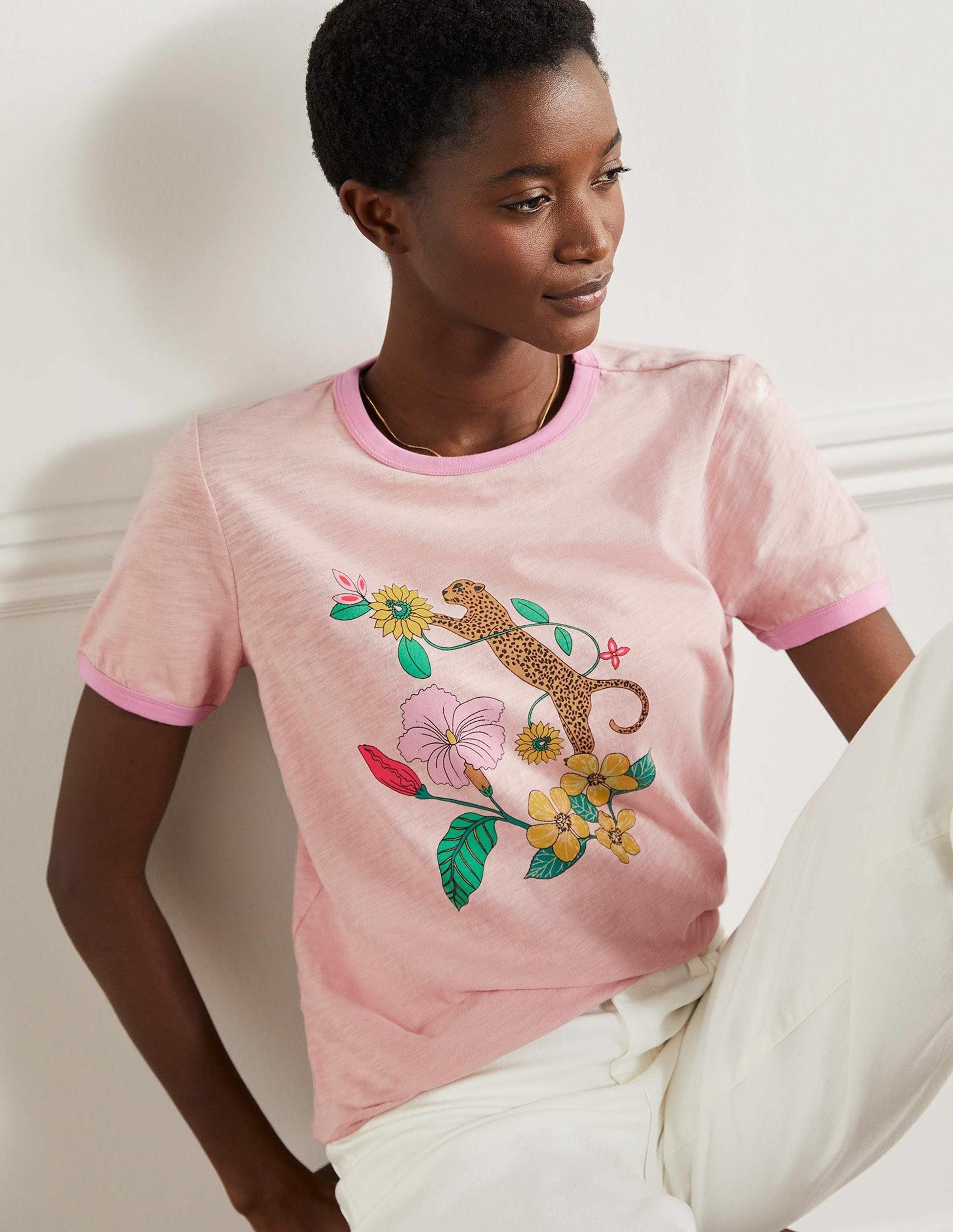 Contrast Rib Cotton T-Shirt-Milkshake, Exotic Paradise-5