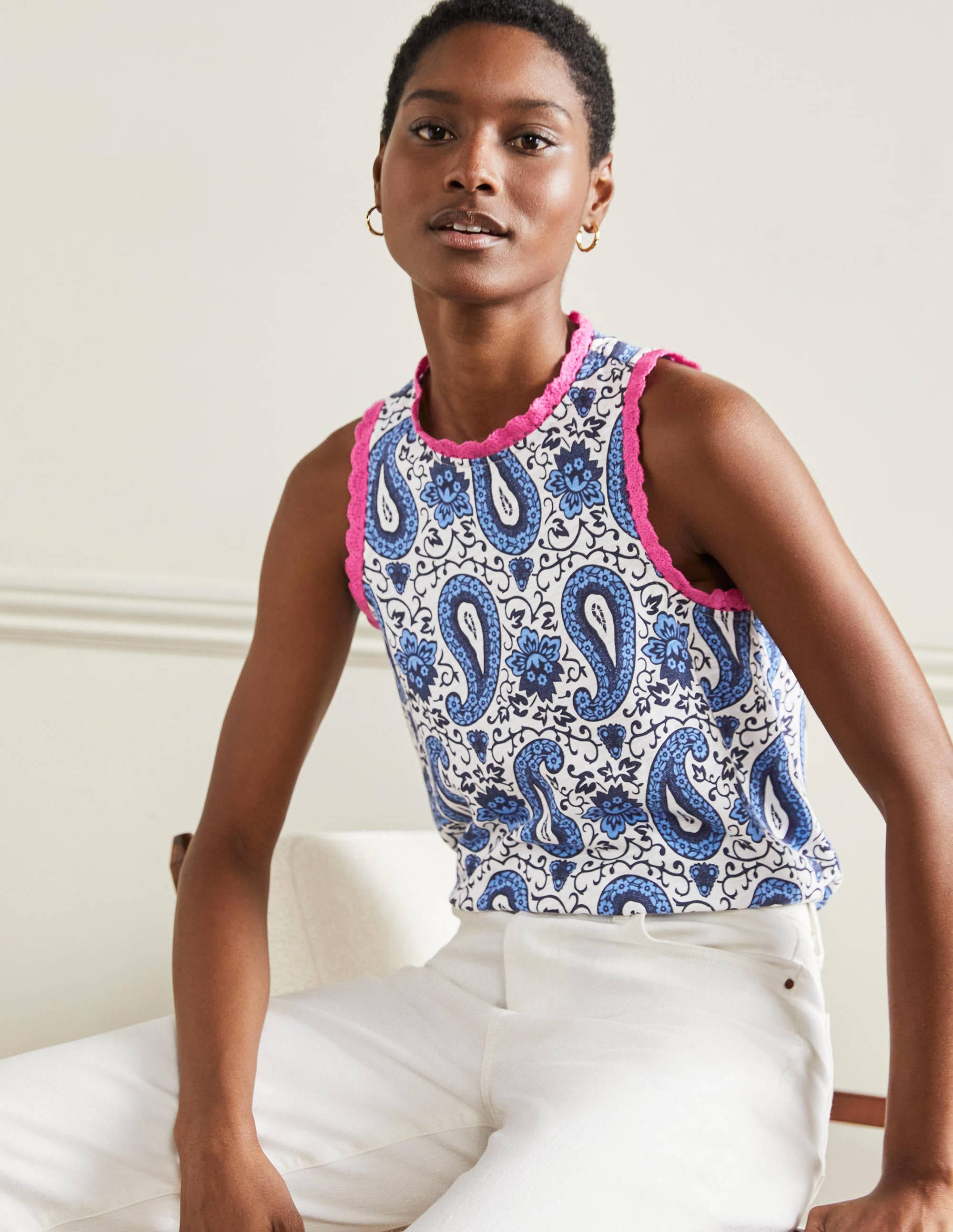 Stitch Detail Jersey Top-Blue, Enchanting Paisley - Image 8