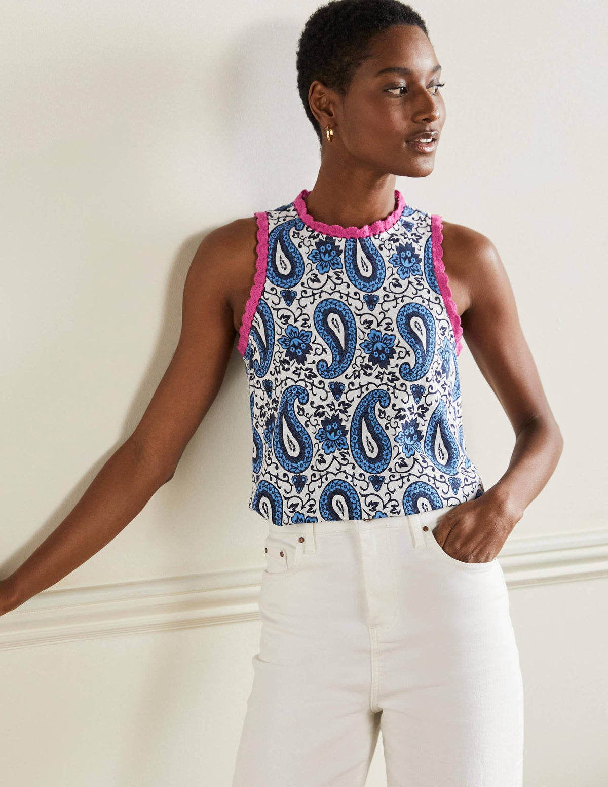 Stitch Detail Jersey Top-Blue, Enchanting Paisley-5