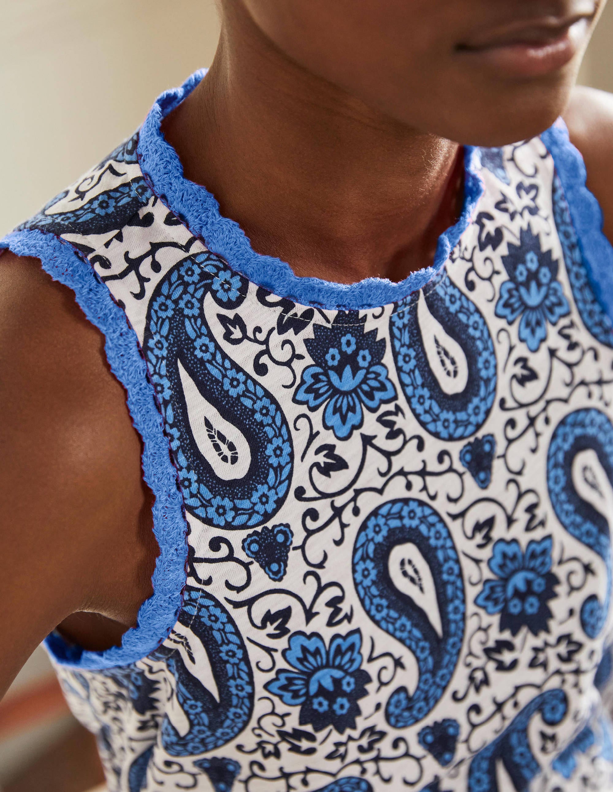 Stitch Detail Jersey Top-Blue, Enchanting Paisley - Image 2