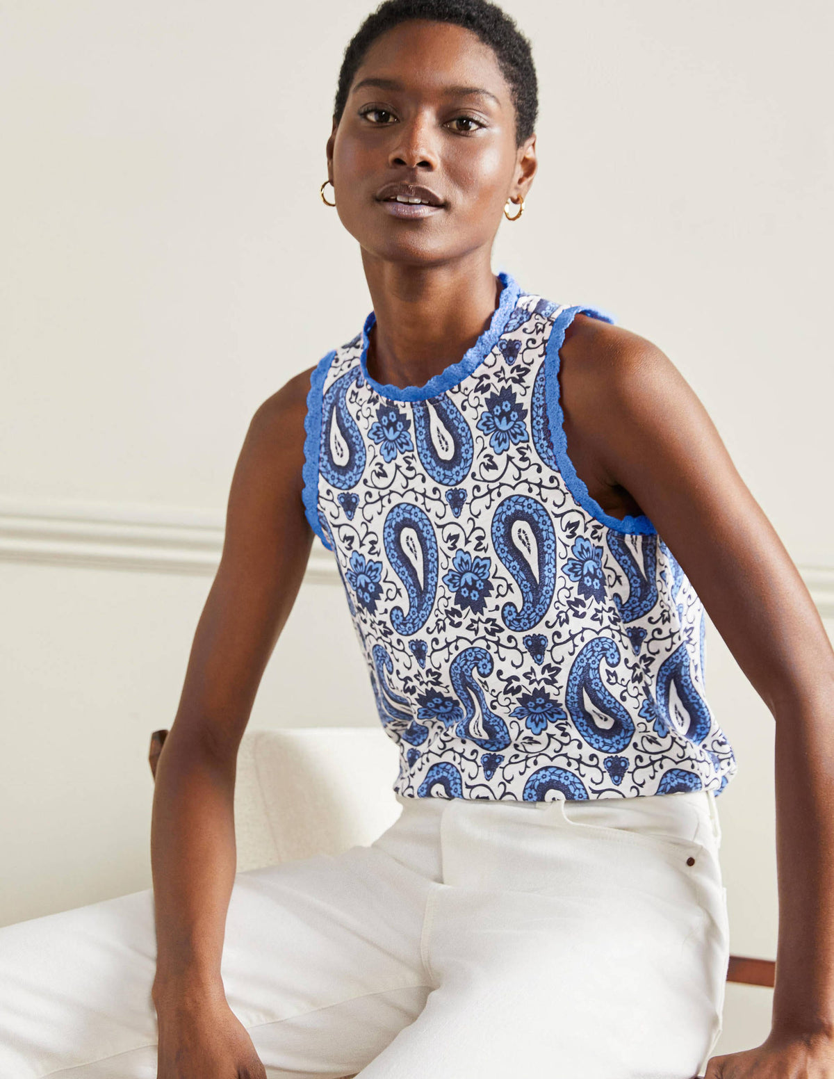 Stitch Detail Jersey Top-Blue, Enchanting Paisley - Image 4