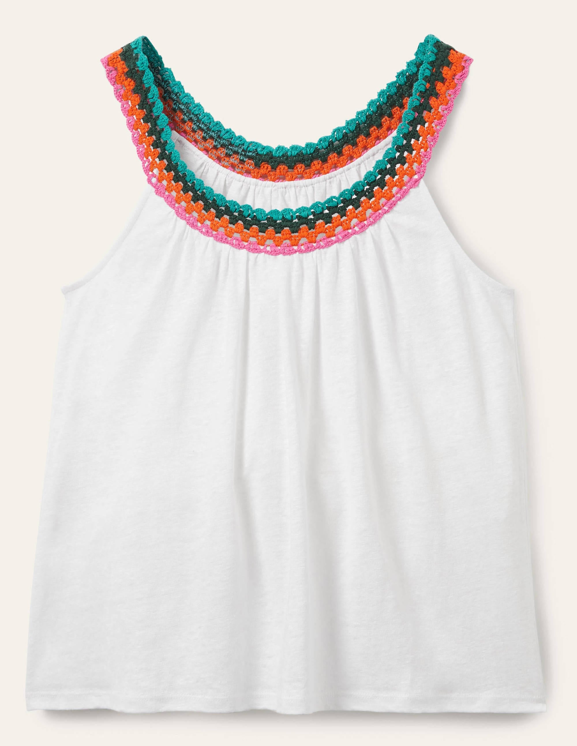 Crochet Trim Scoop Jersey Top-White - Image 5