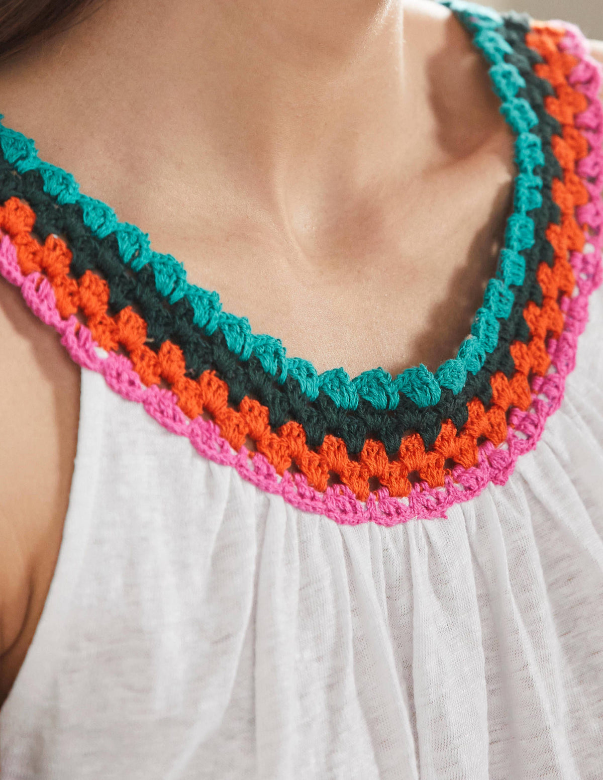 Crochet Trim Scoop Jersey Top-White - Image 2