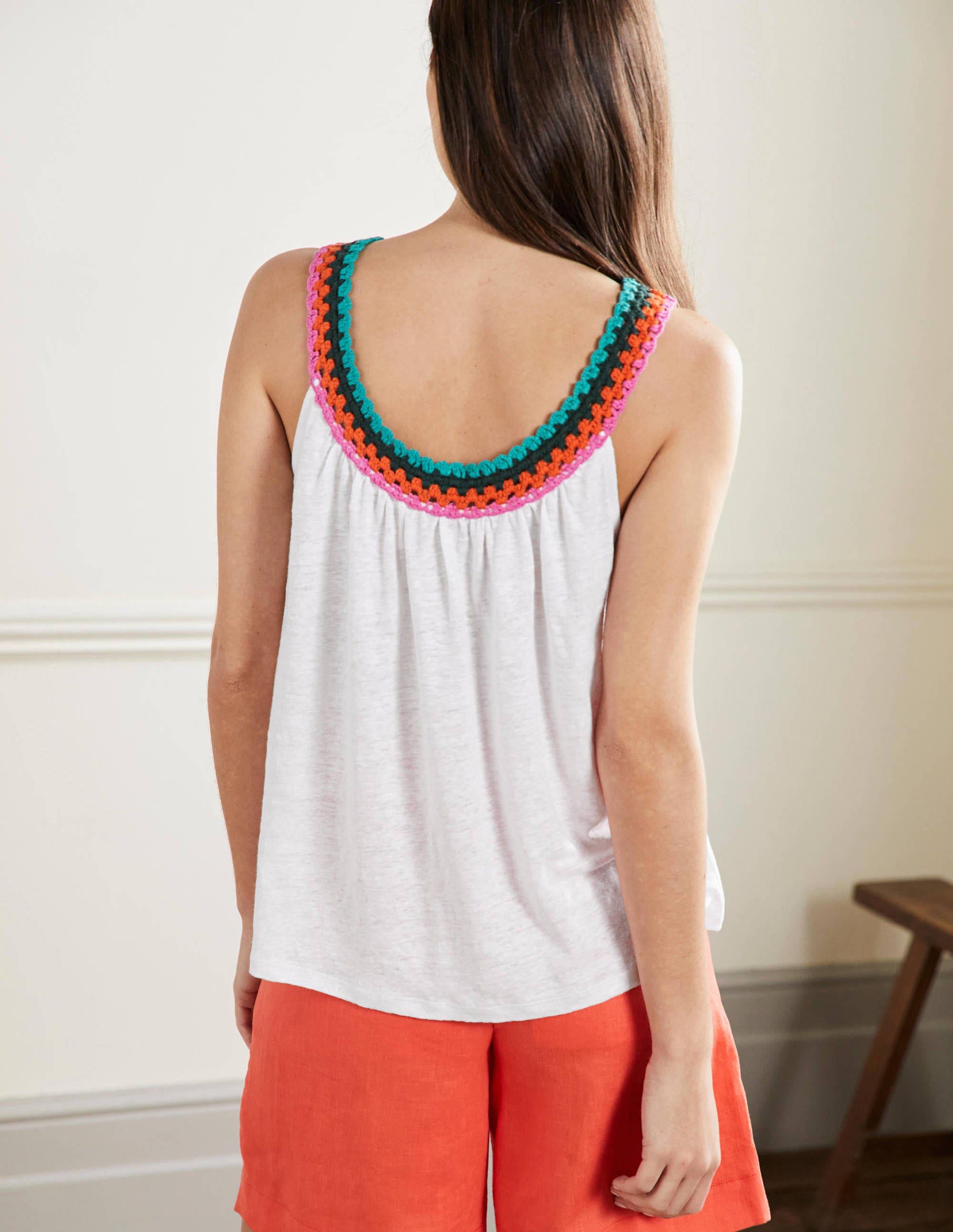 Crochet Trim Scoop Jersey Top-White - Image 3