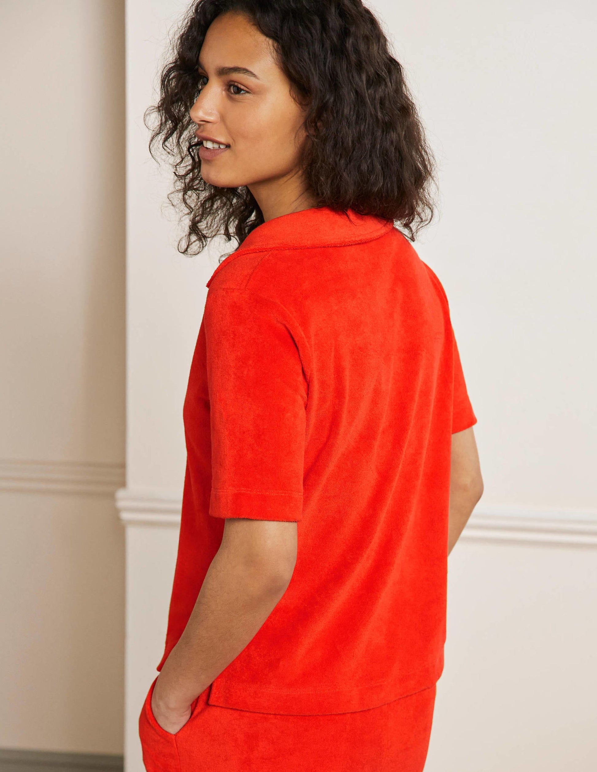 Erica Towelling Polo Top-Bright Papaya-3